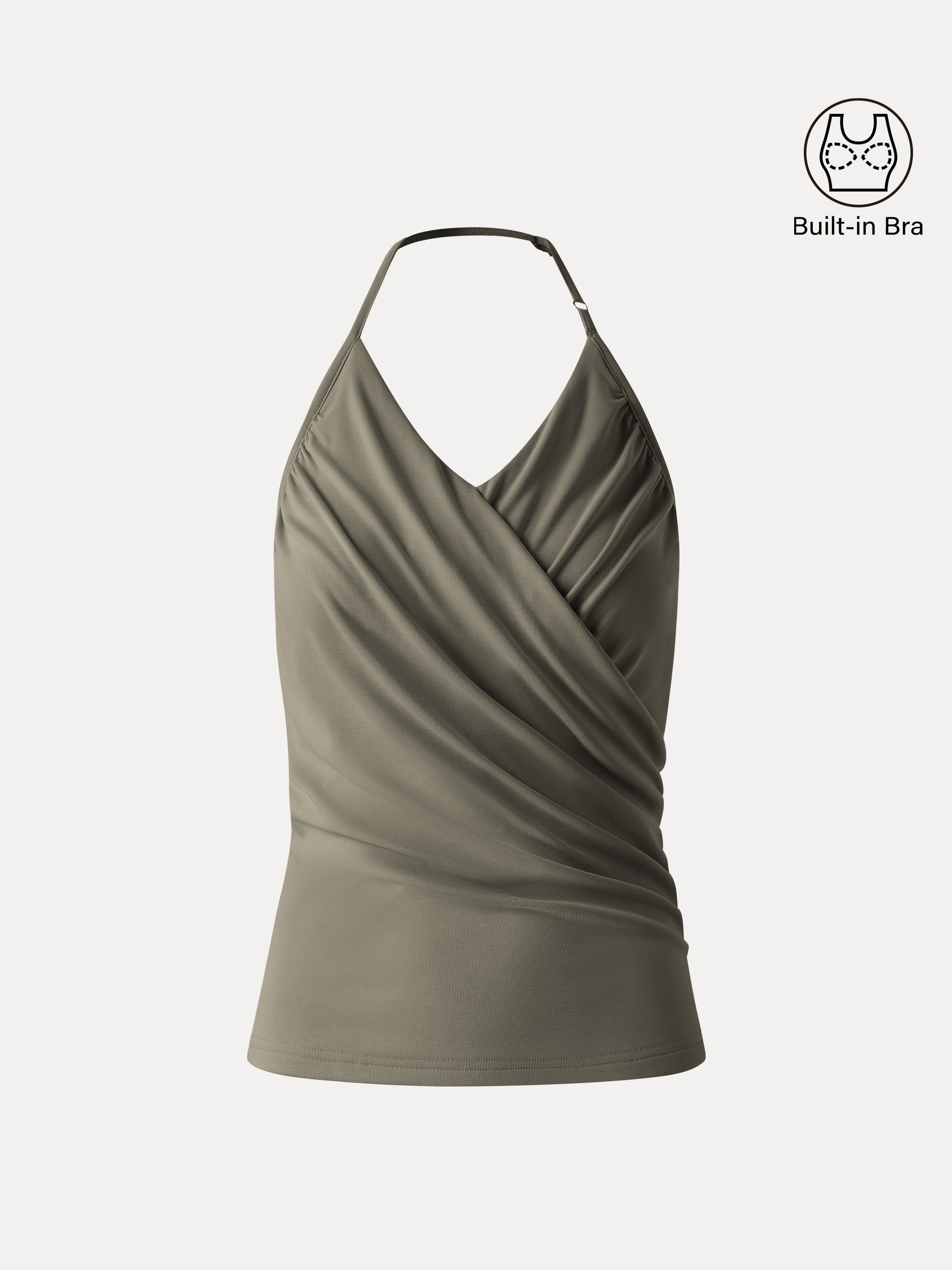 OGLmove Modal Halter Neck Surplice Ruched Bandless Bra Top
