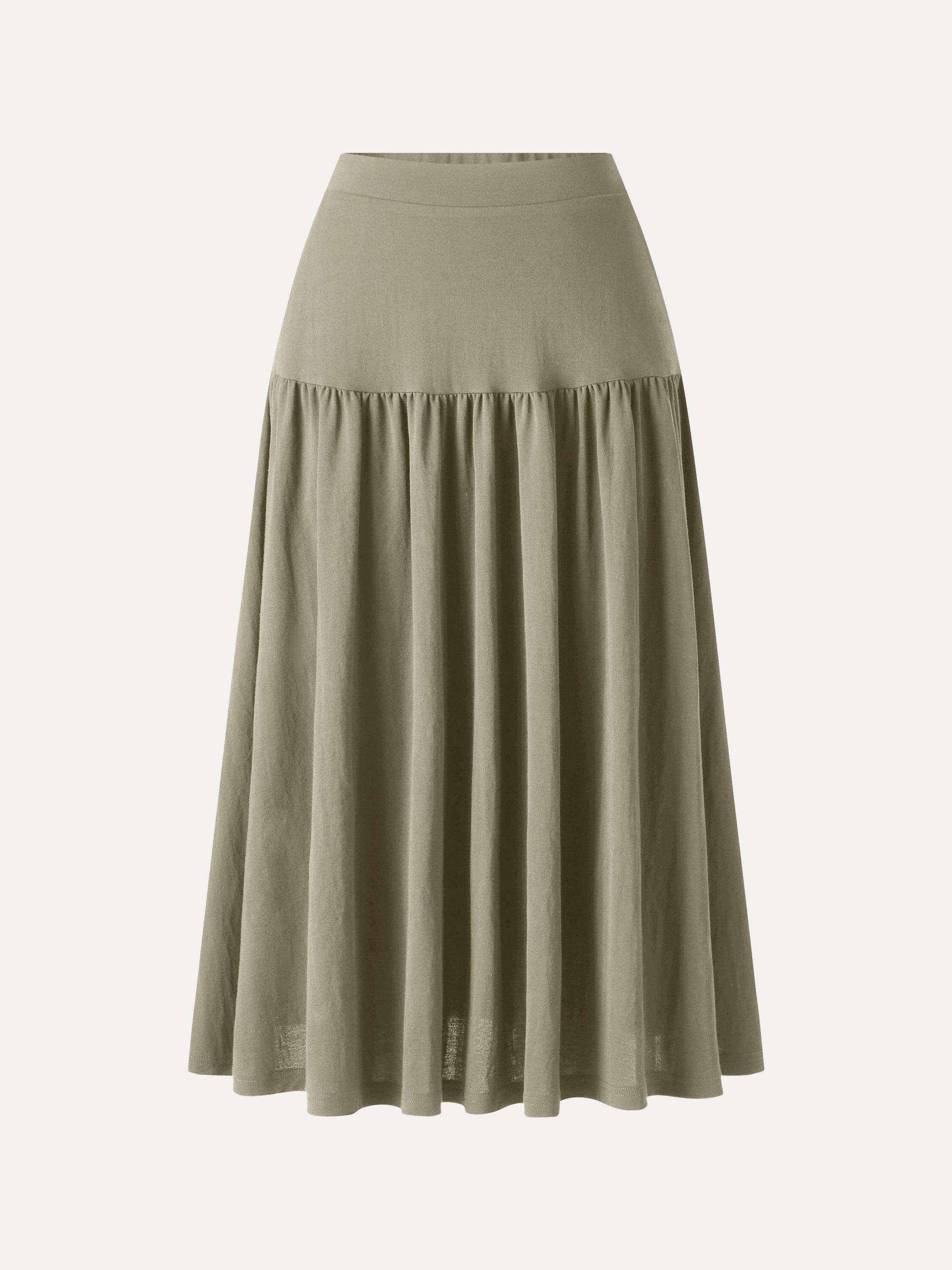OGLmove Cotton-Linen Gathered Midi Skirt with Pockets
