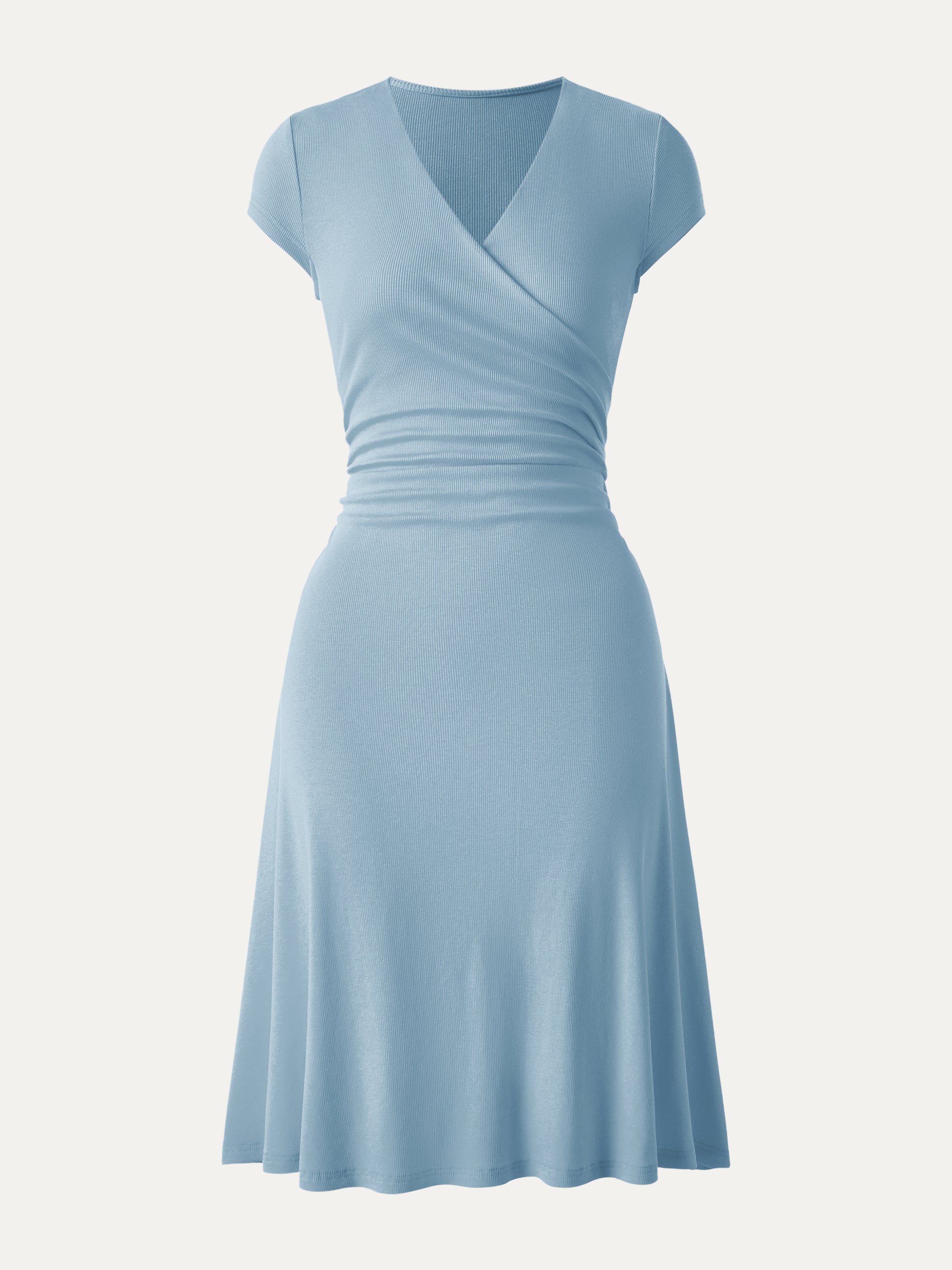 OGLmove Stretch Cotton Surplice V-Neck Cap Sleeve Midi Dress