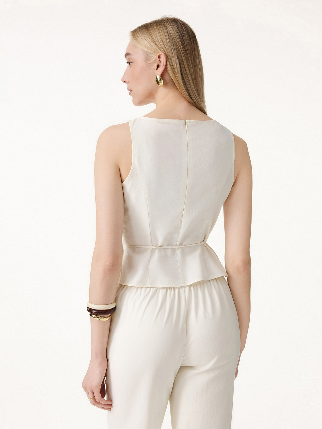 OGLmove Lyocell-Linen Blend Boatneck Waist-Defined Top