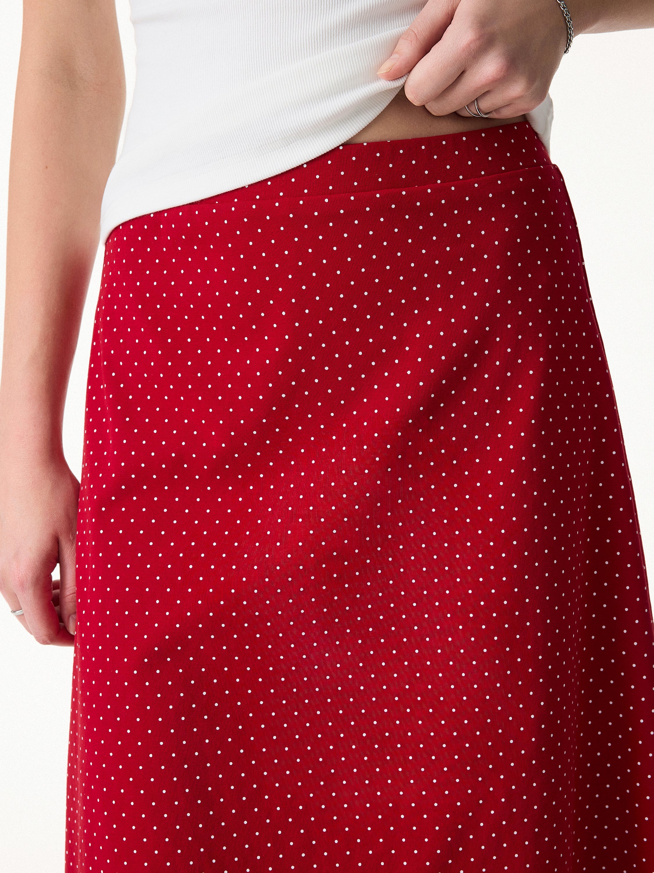 OGLmove Polka Dot Boatneck Bra Top & A-Line Flare Skirt Set