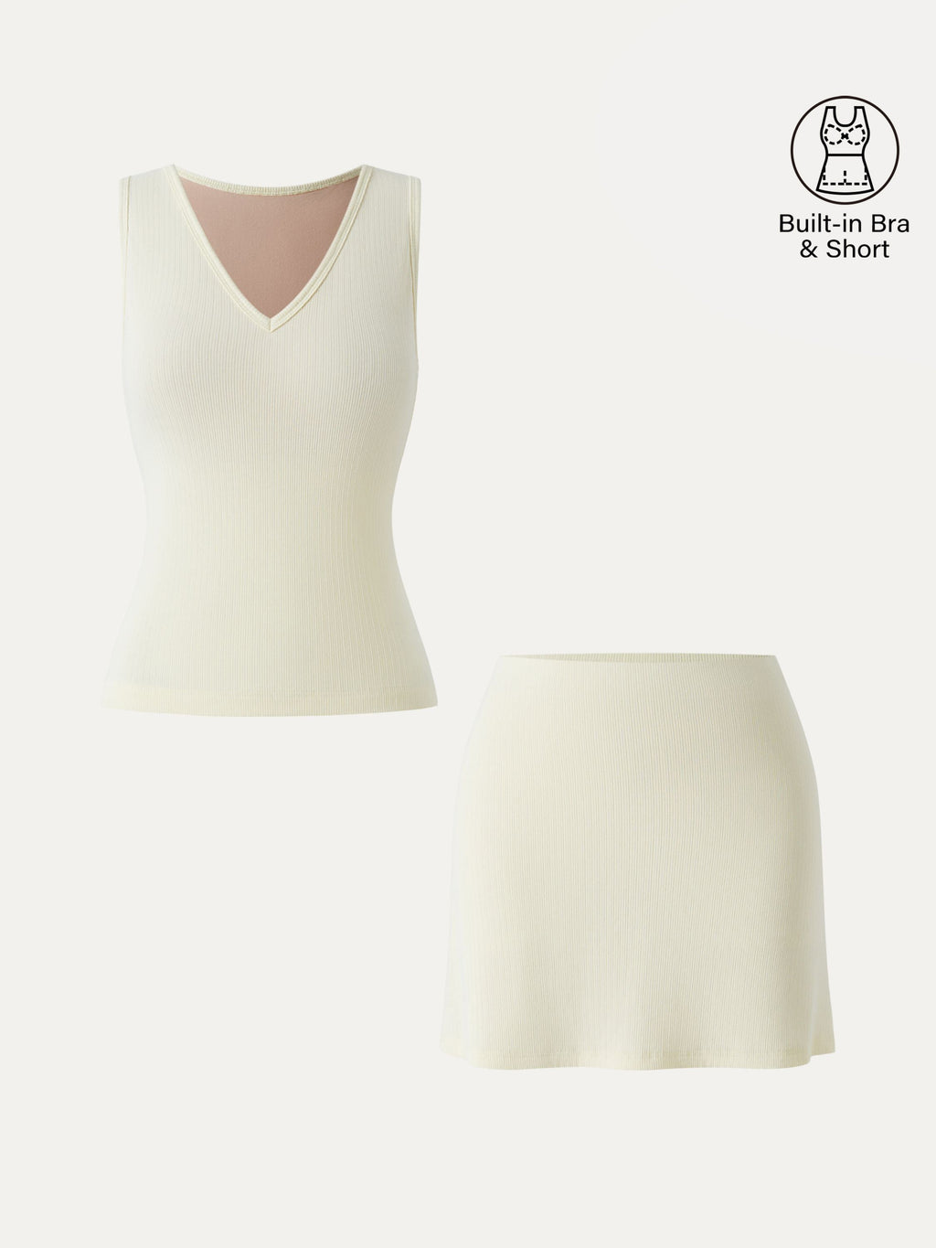 OGLmove V-Neck Bra Tank and A-Line Mini Skirt 2-Piece Set