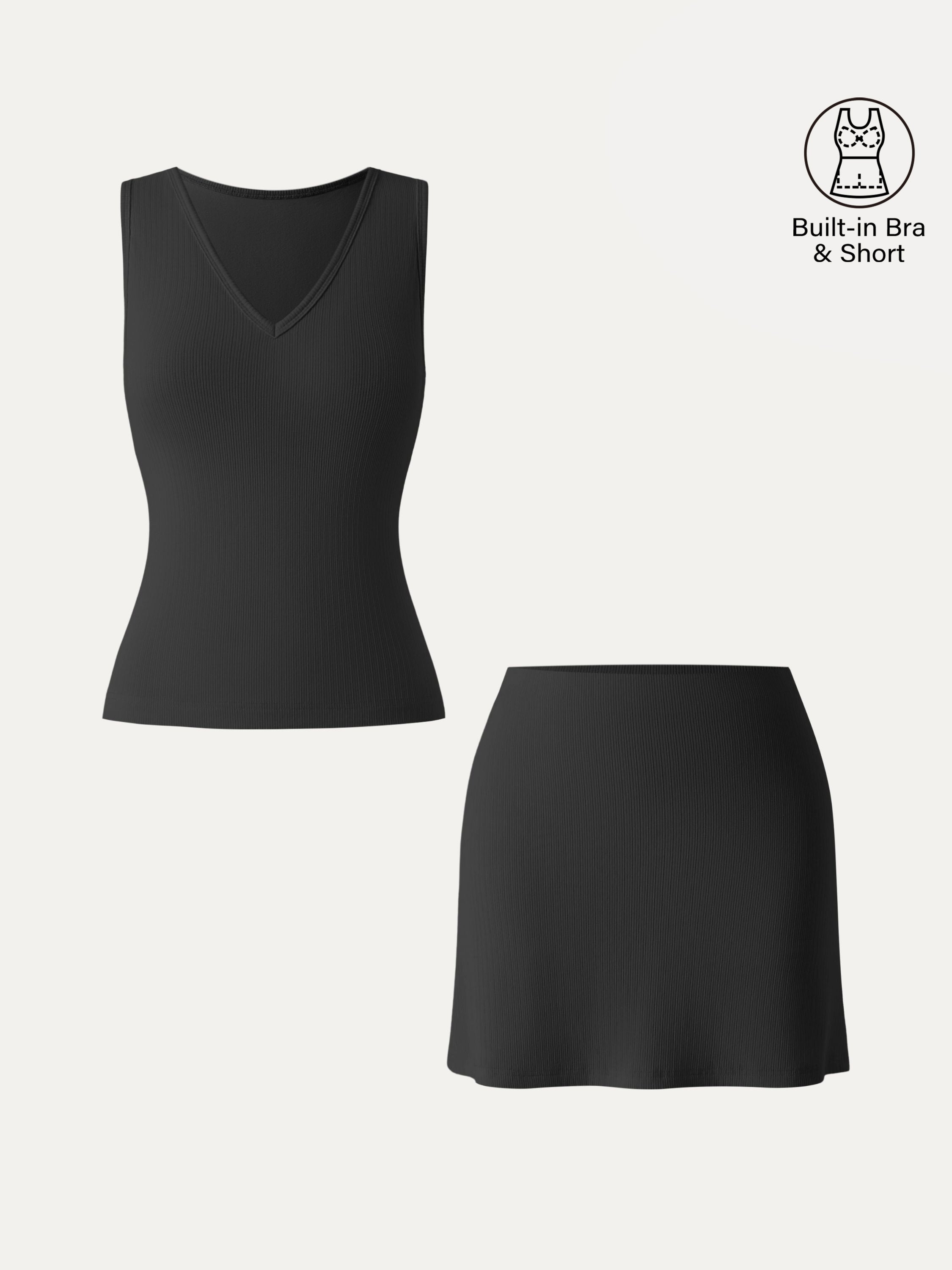 OGLmove V-Neck Bra Tank and A-Line Mini Skirt 2-Piece Set