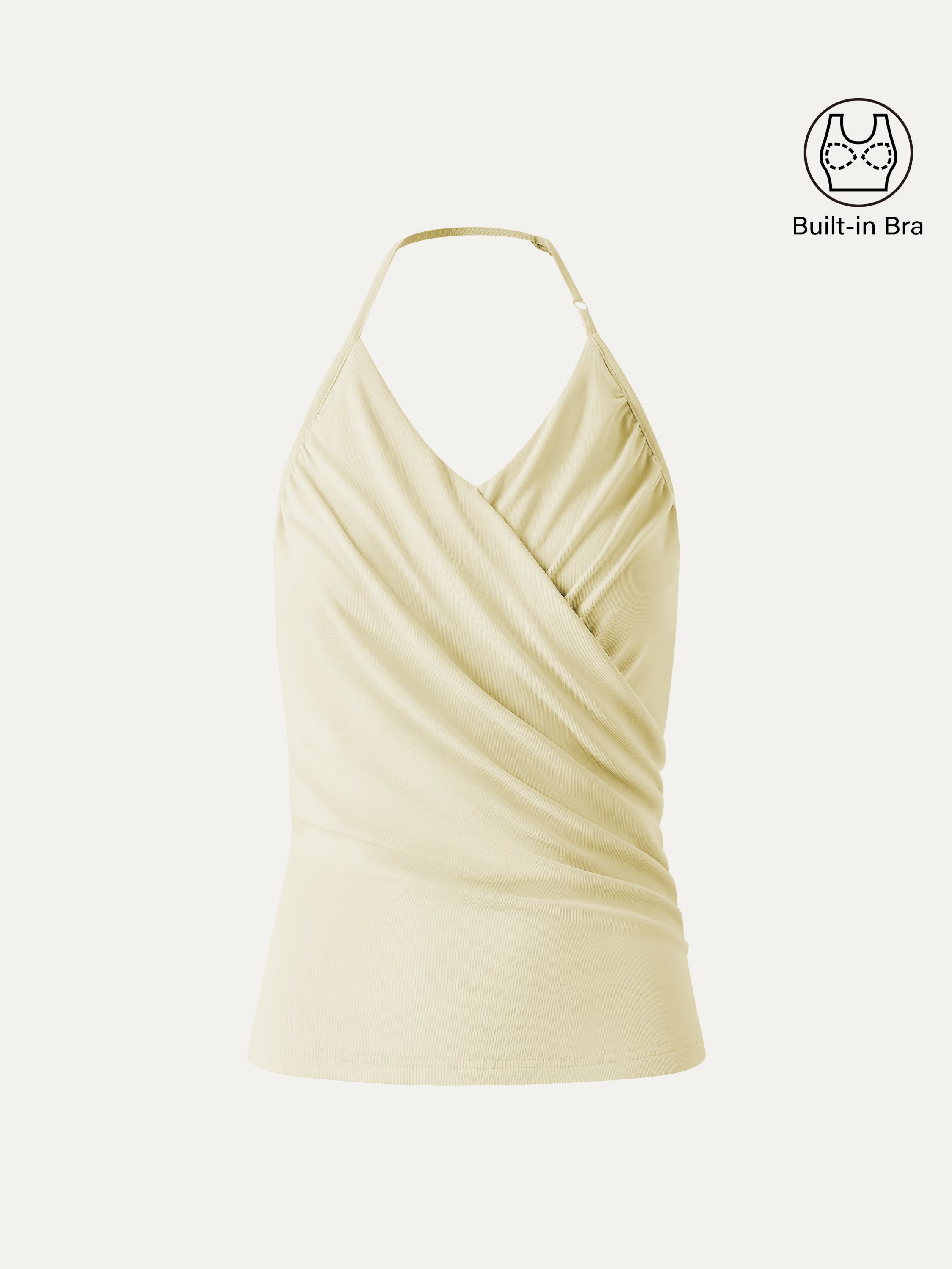 OGLmove Modal Halter Neck Surplice Ruched Bandless Bra Top