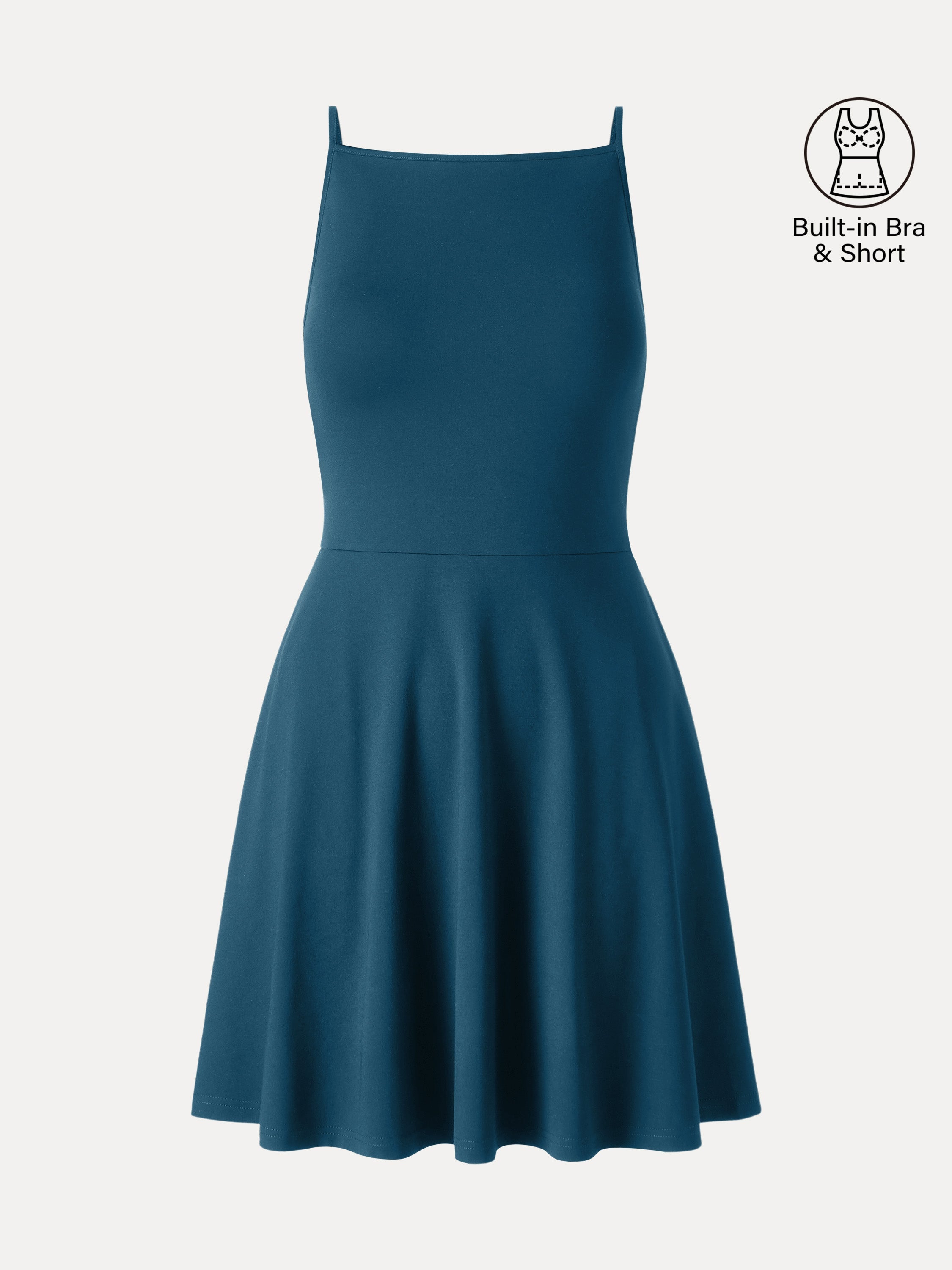 OGLmove Women's Stretch Ponte Square Neck Mini A-Line Bra Dress with Pockets
