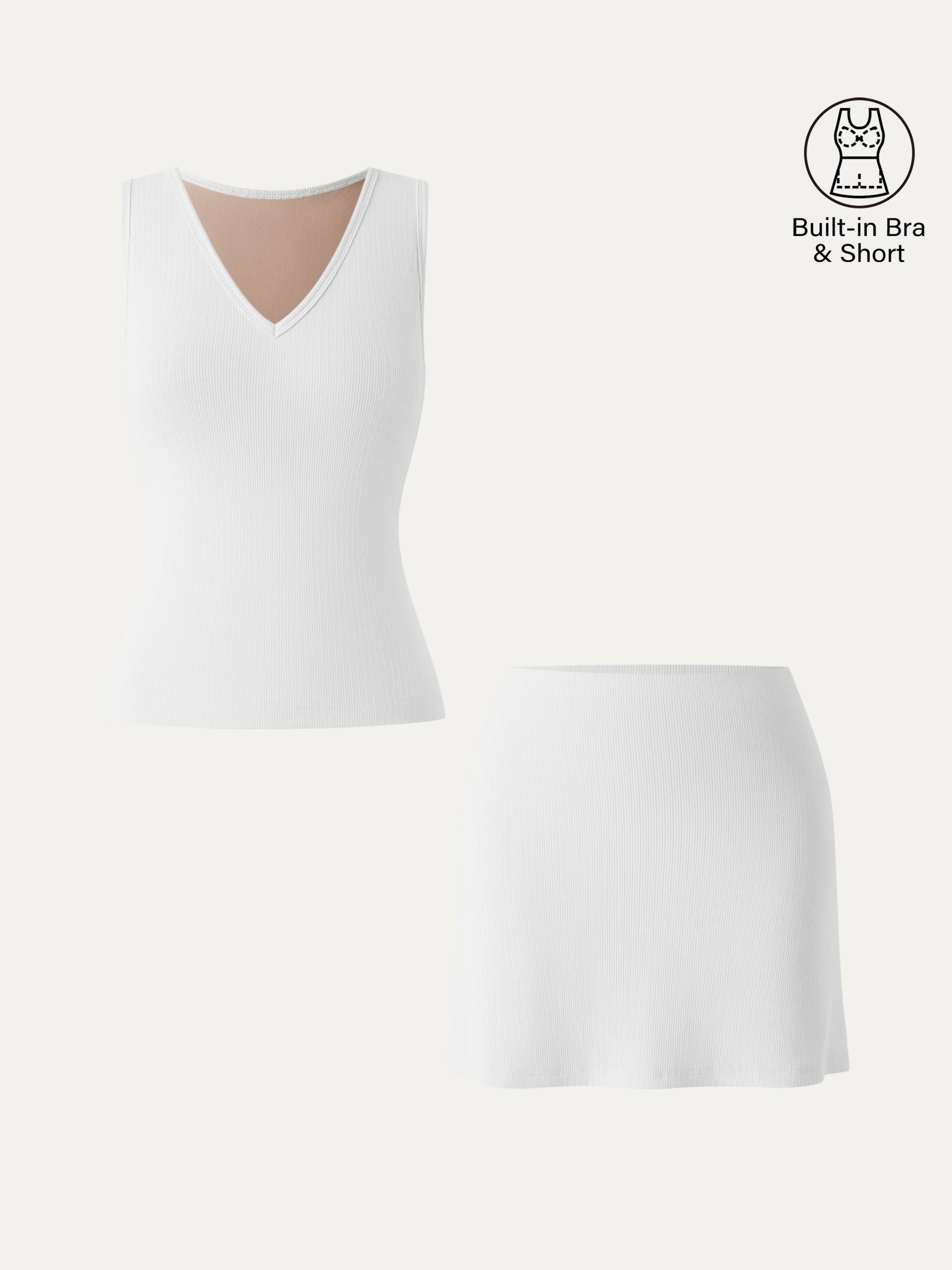 OGLmove V-Neck Bra Tank and A-Line Mini Skirt 2-Piece Set