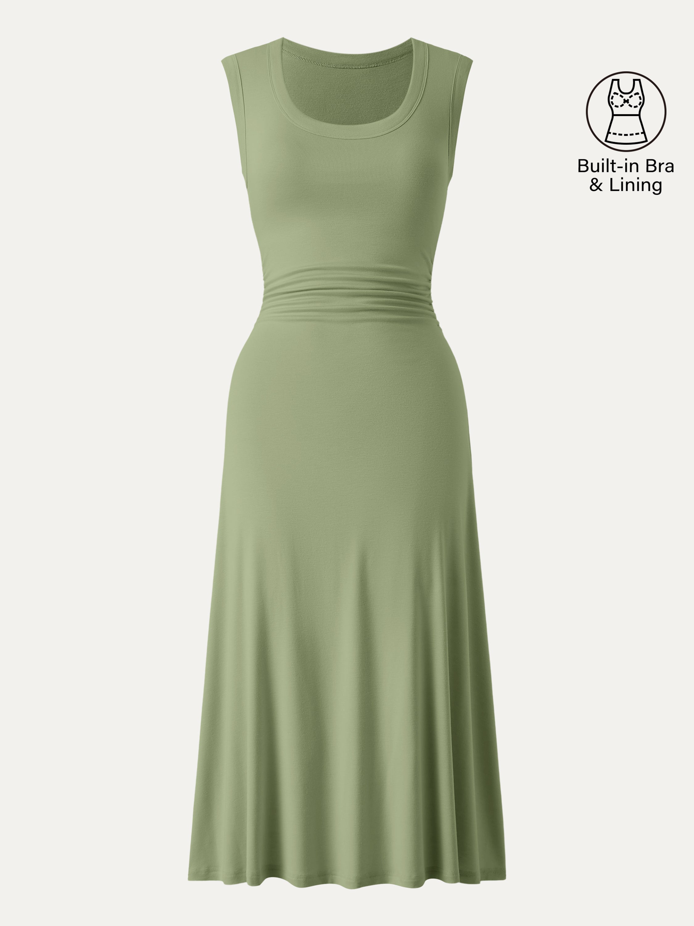 OGLmove Scoop Neck Side Ruched Airy Bra Midi Dress