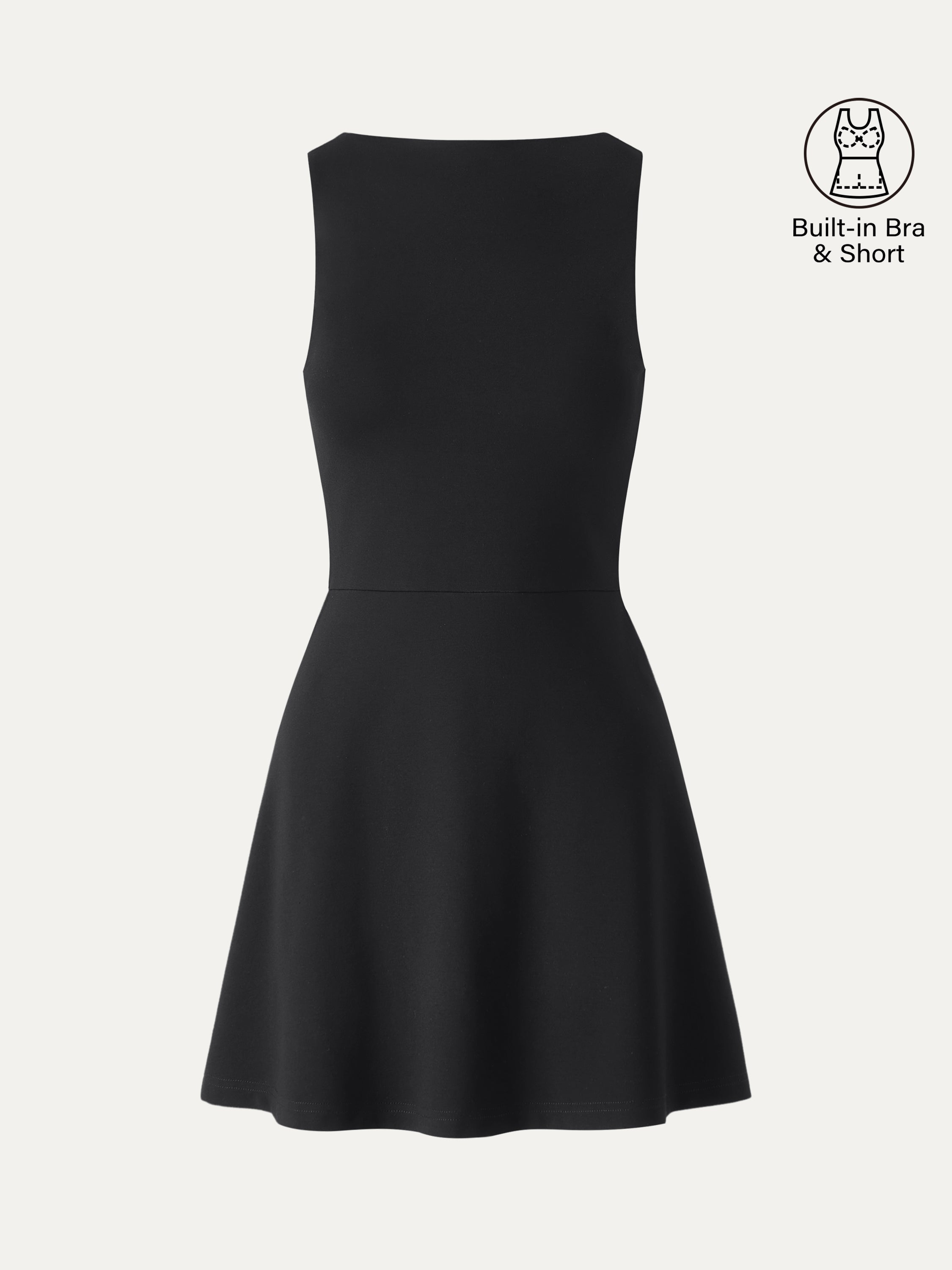 OGLmove Women's Boatneck Fit-and-Flare Mini Bra Dress with Pockets
