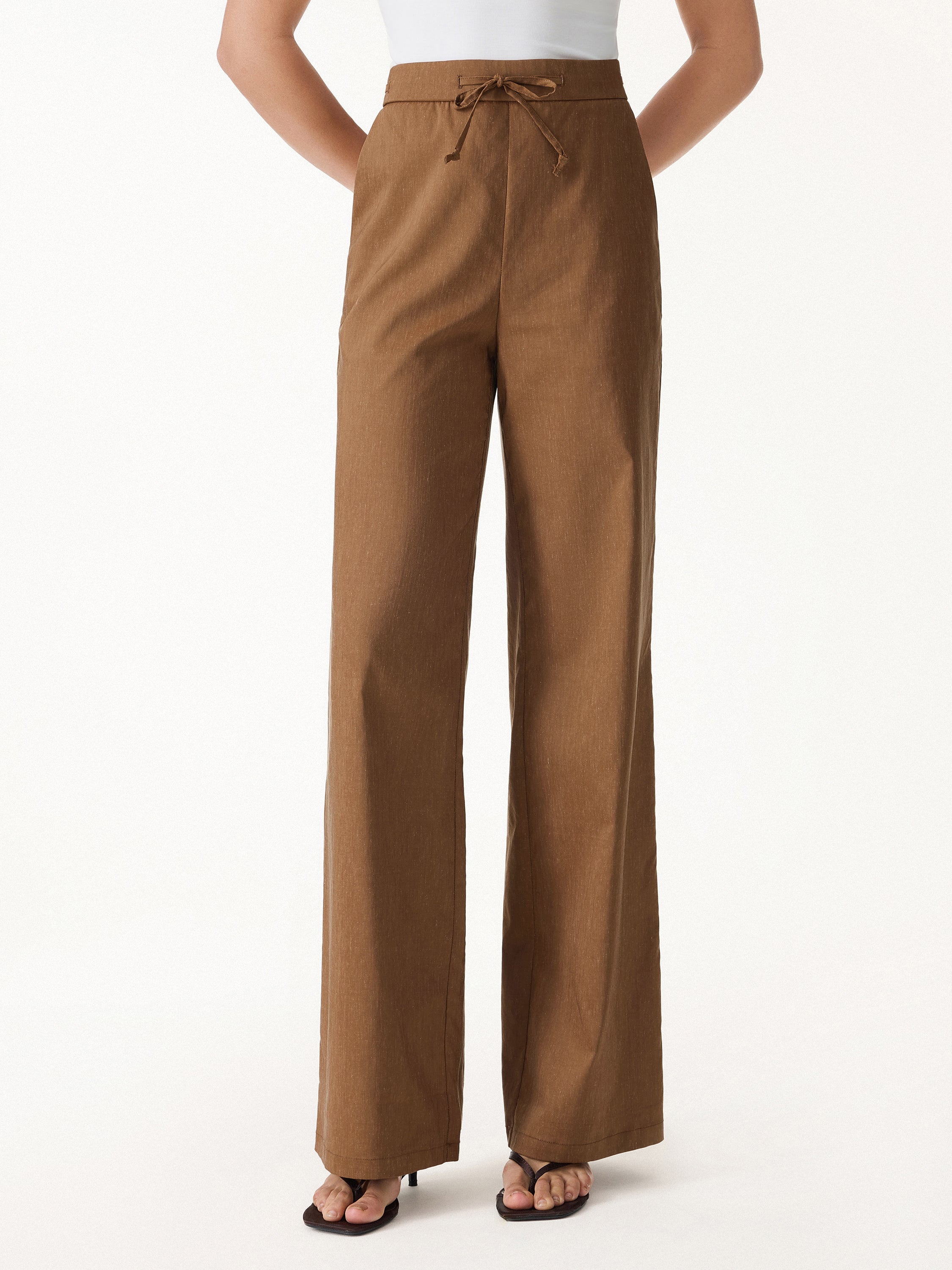 OGLmove Linen Drawstring Wide Leg Pant with Pockets