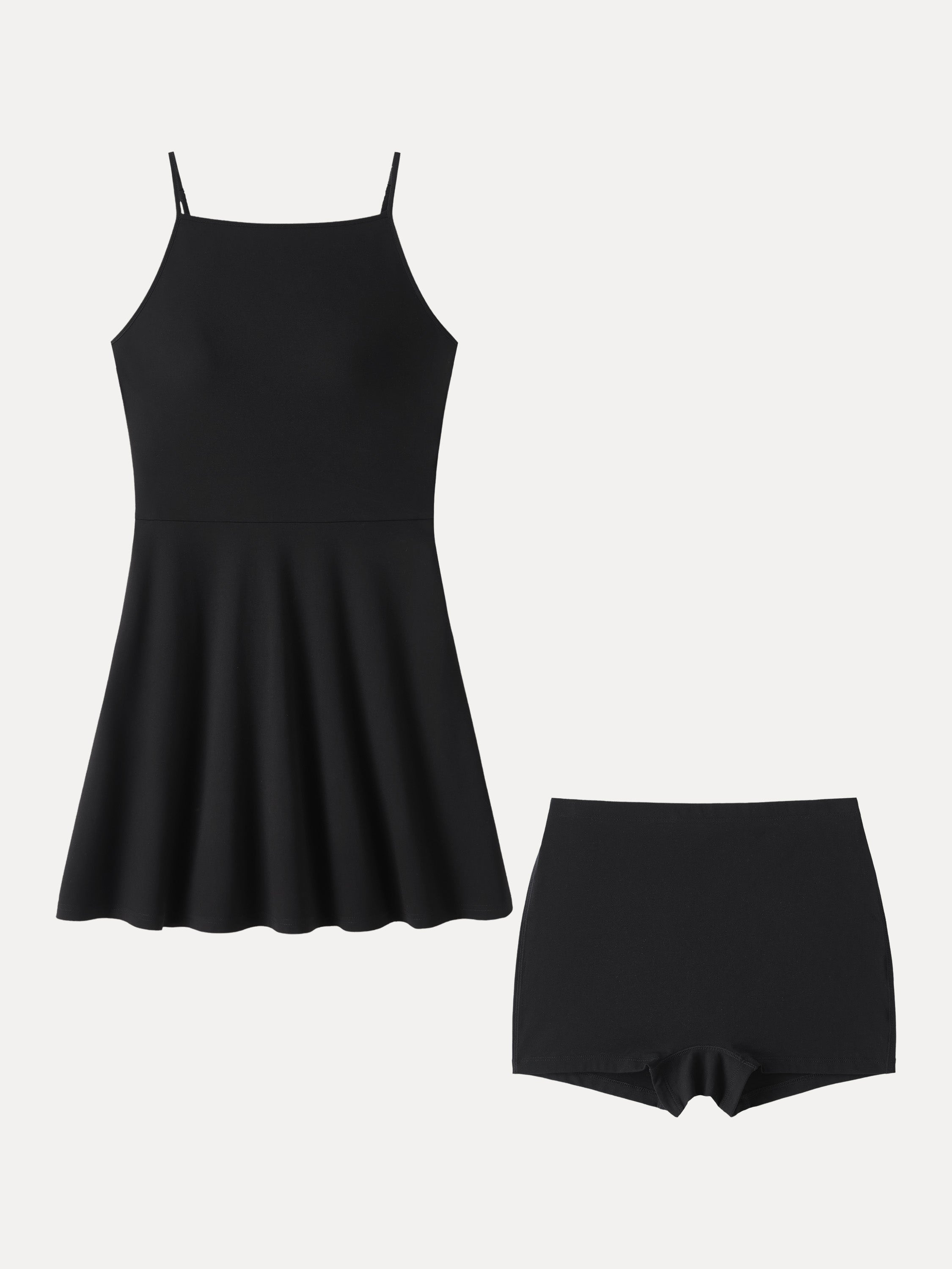 OGLmove Women's Stretch Ponte Square Neck Mini A-Line Bra Dress with Pockets