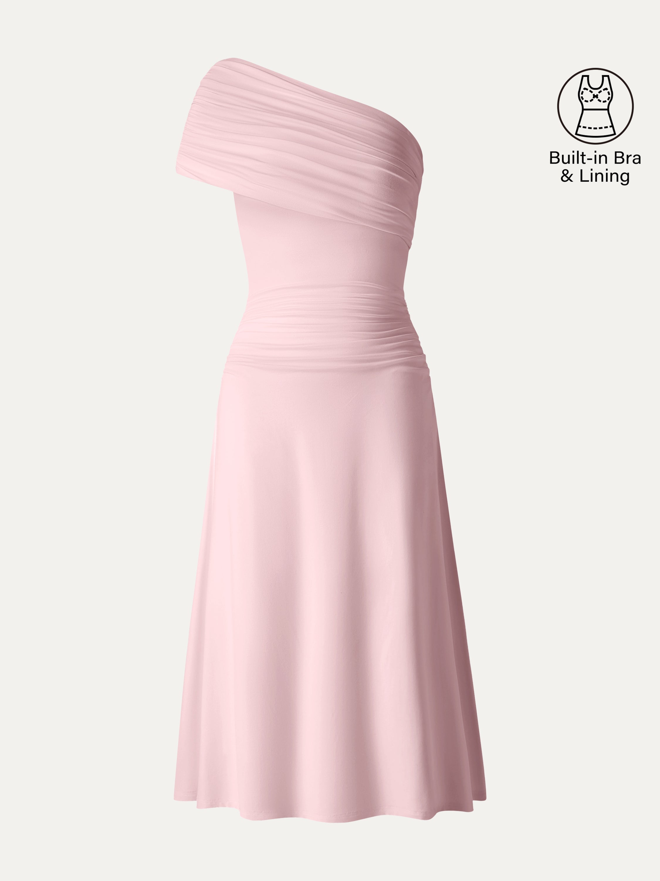 OGLmove Not-See-Thru One Shoulder Gathered Midi Bra Dress