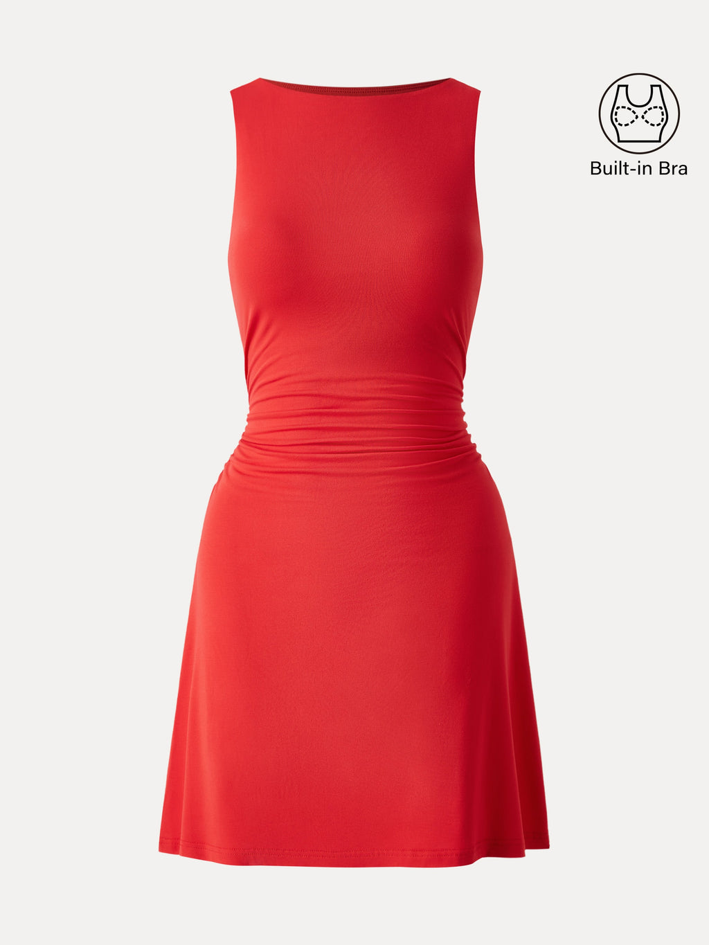 OGLmove Women's Boatneck Ruched A-Line Mini Bra Dress