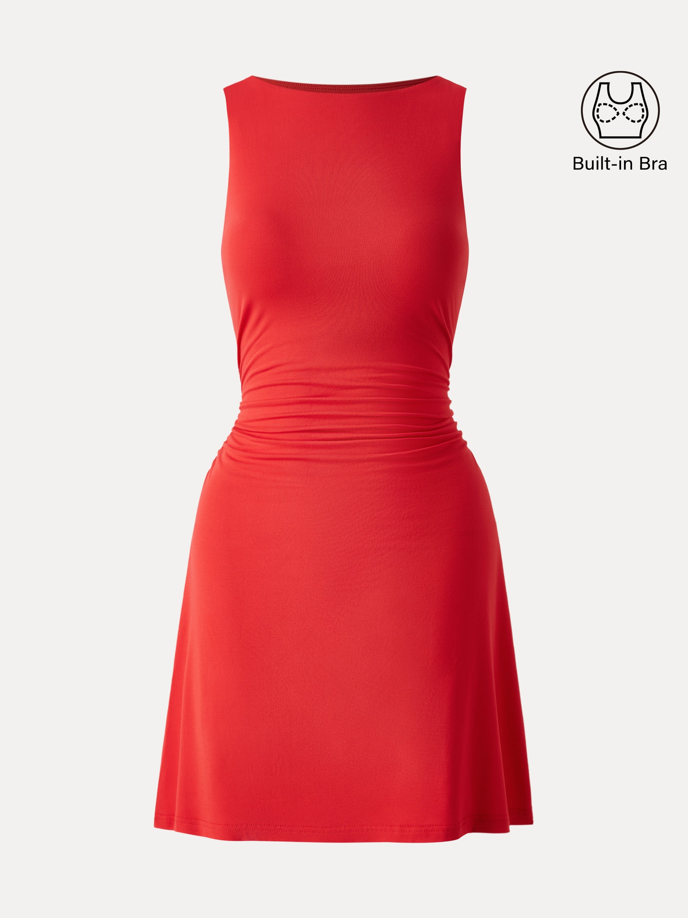 OGLmove Women's Boatneck Ruched A-Line Mini Bra Dress