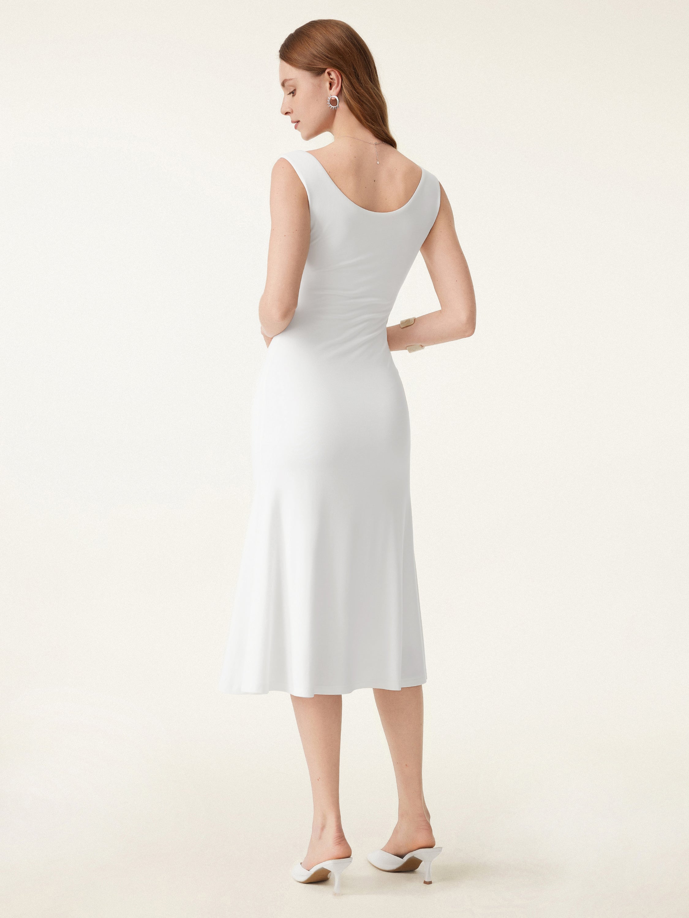 OGLmove Women's Scoop Neck Midi Low Back Bra Dress