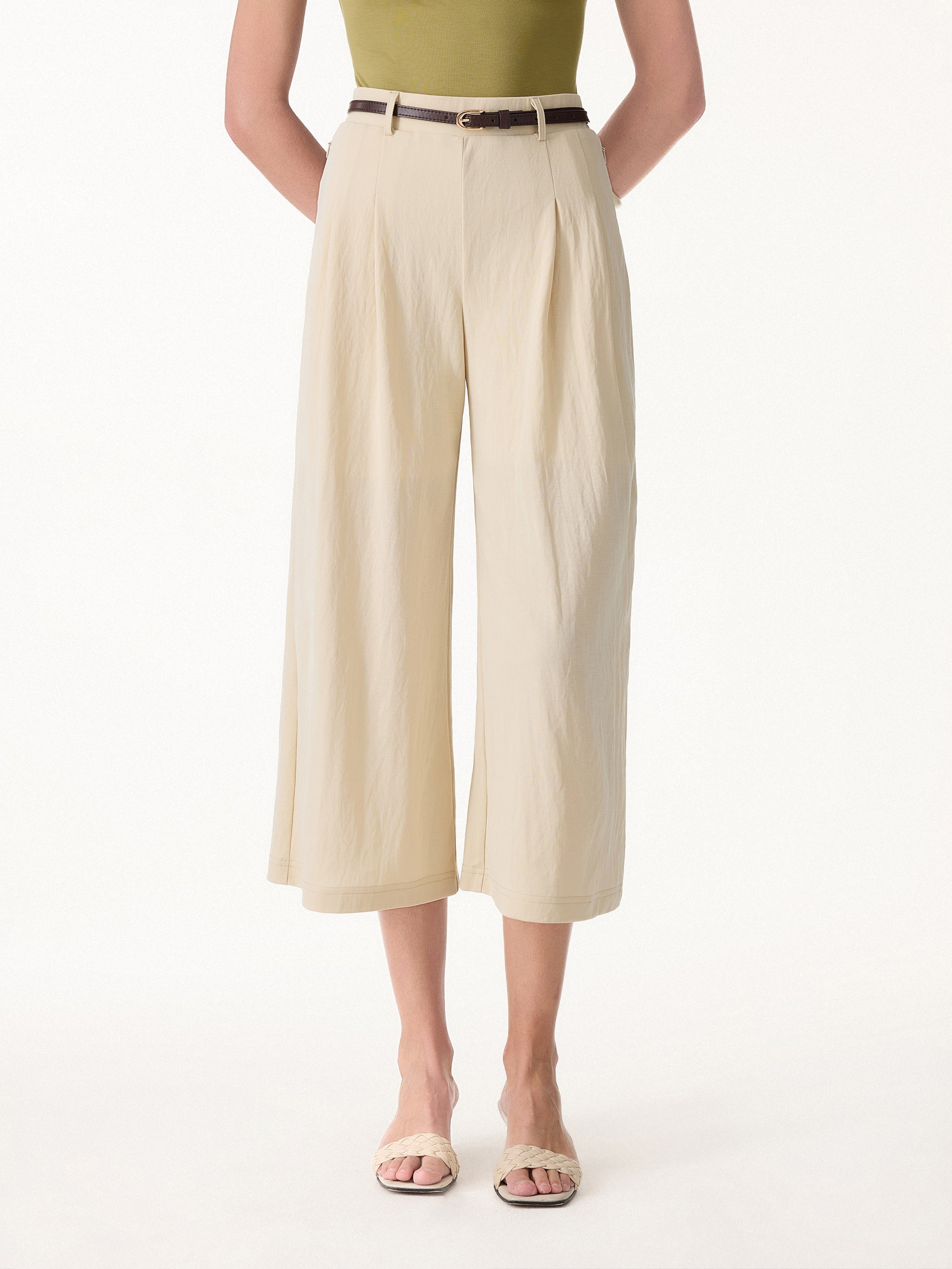 OGLmove Wrinkle-Resistant Linen-Like Cropped Wide Leg Pants