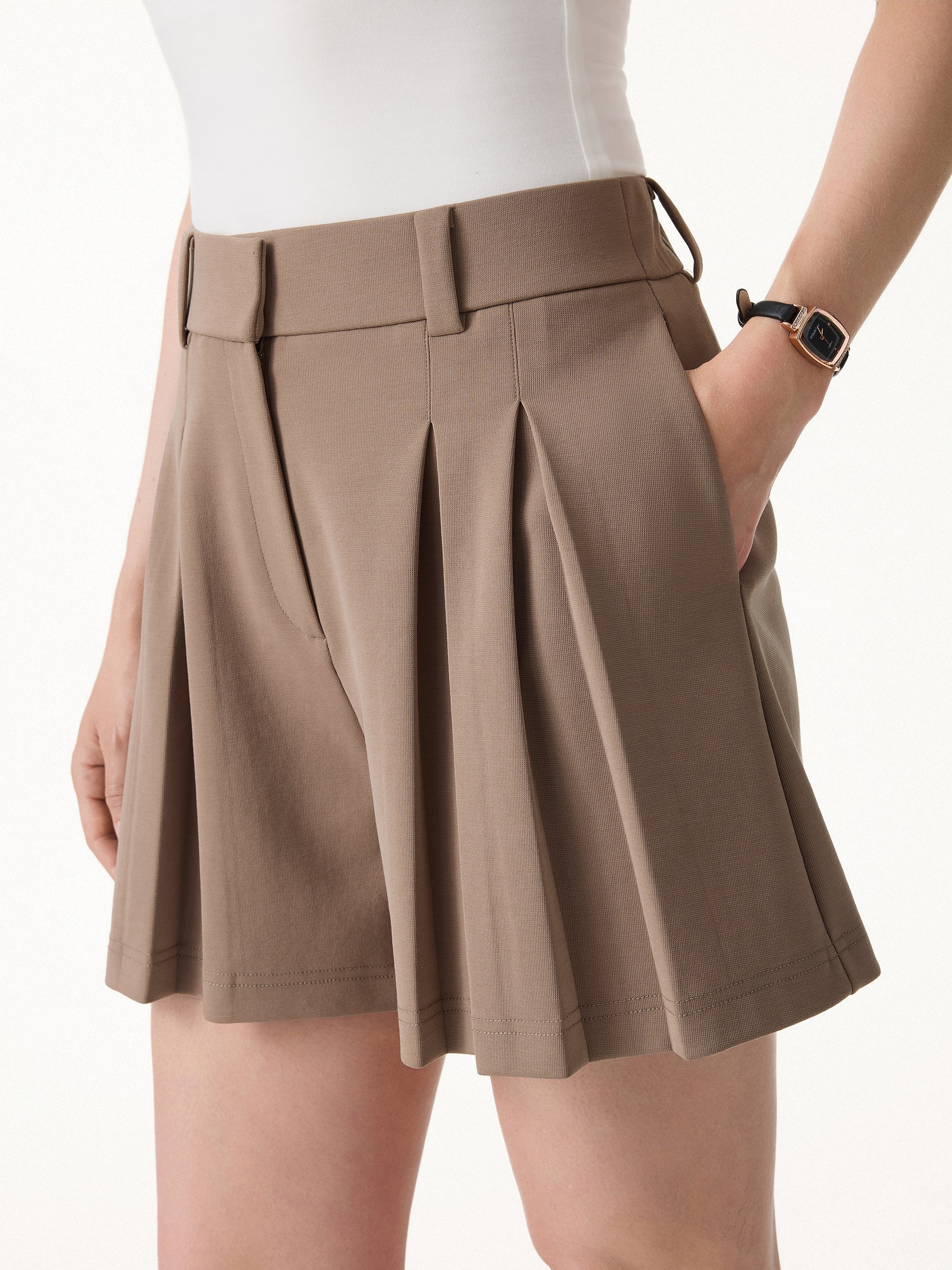 OGLmove Sandwashed Modal High Rise A-Line Pleated Shorts