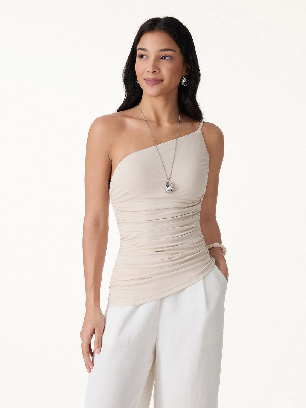 OGLmove Women's Ruched One Shoulder Asymmetrical Bra Top