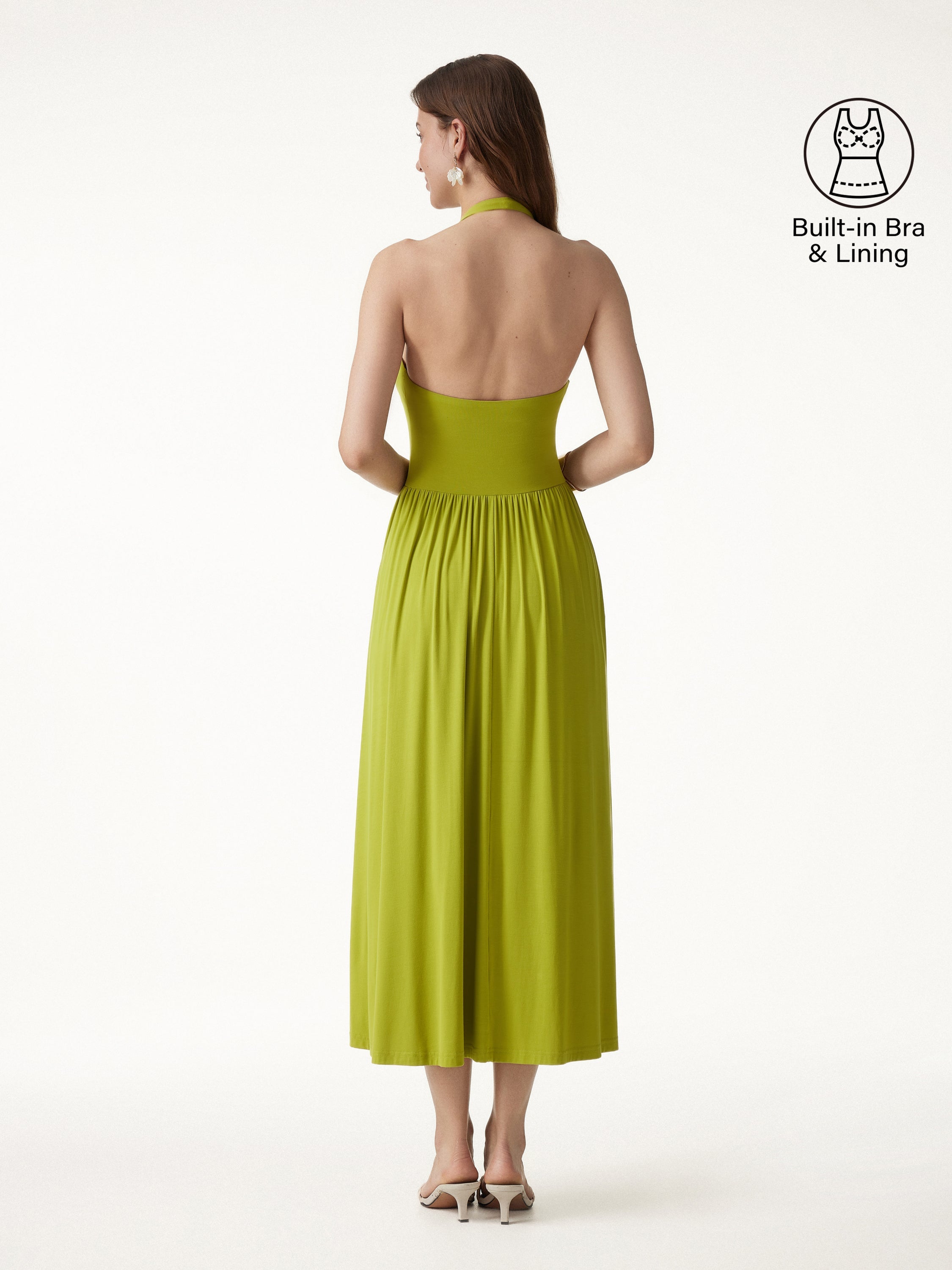 OGLmove SkinKiss Halter Ruched Midi Bra Dress with Pockets