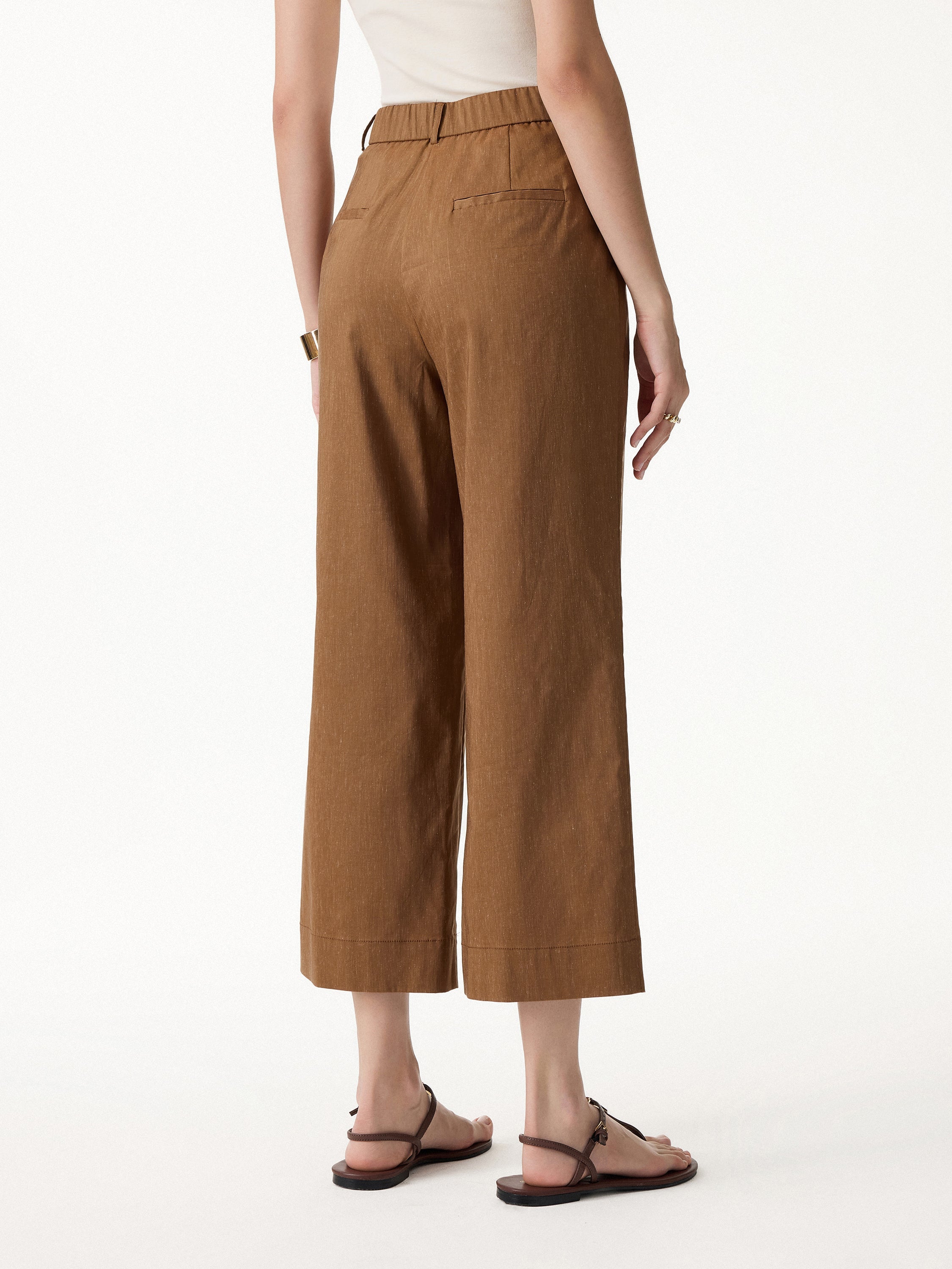 OGLmove Linen Lyocell Blend High Rise Cropped Wide Leg Pant