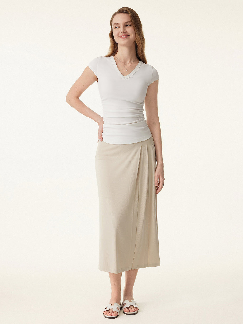 OGLmove Women's V-Neck Side Ruched Cap Sleeve Bra Tee