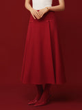 OGLmove Wool-Like Frog Button A-Line Midi Skirt