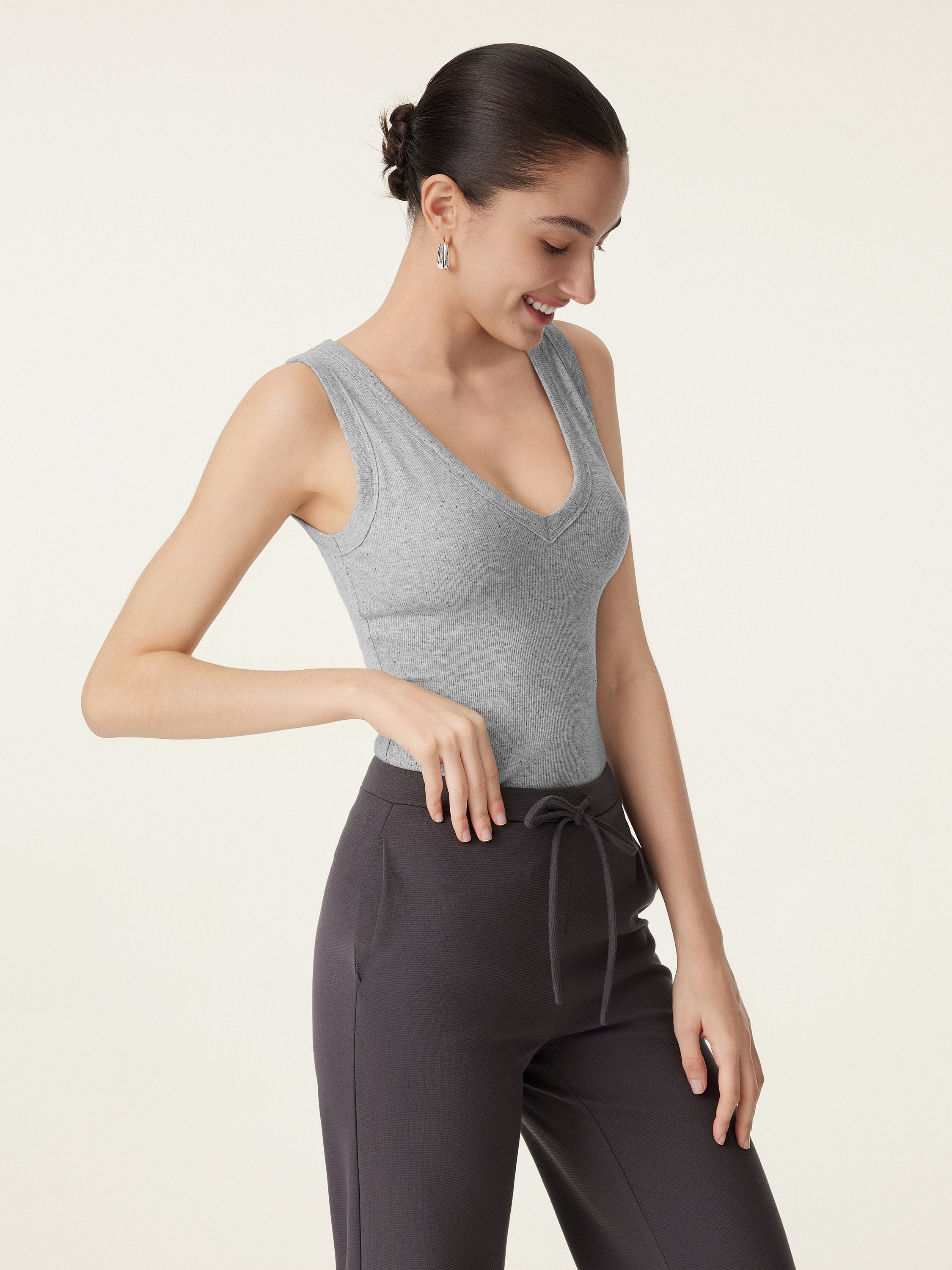 OGLmove Stretchy Cotton Air Bra V-Neck Tank Top Heather Grey