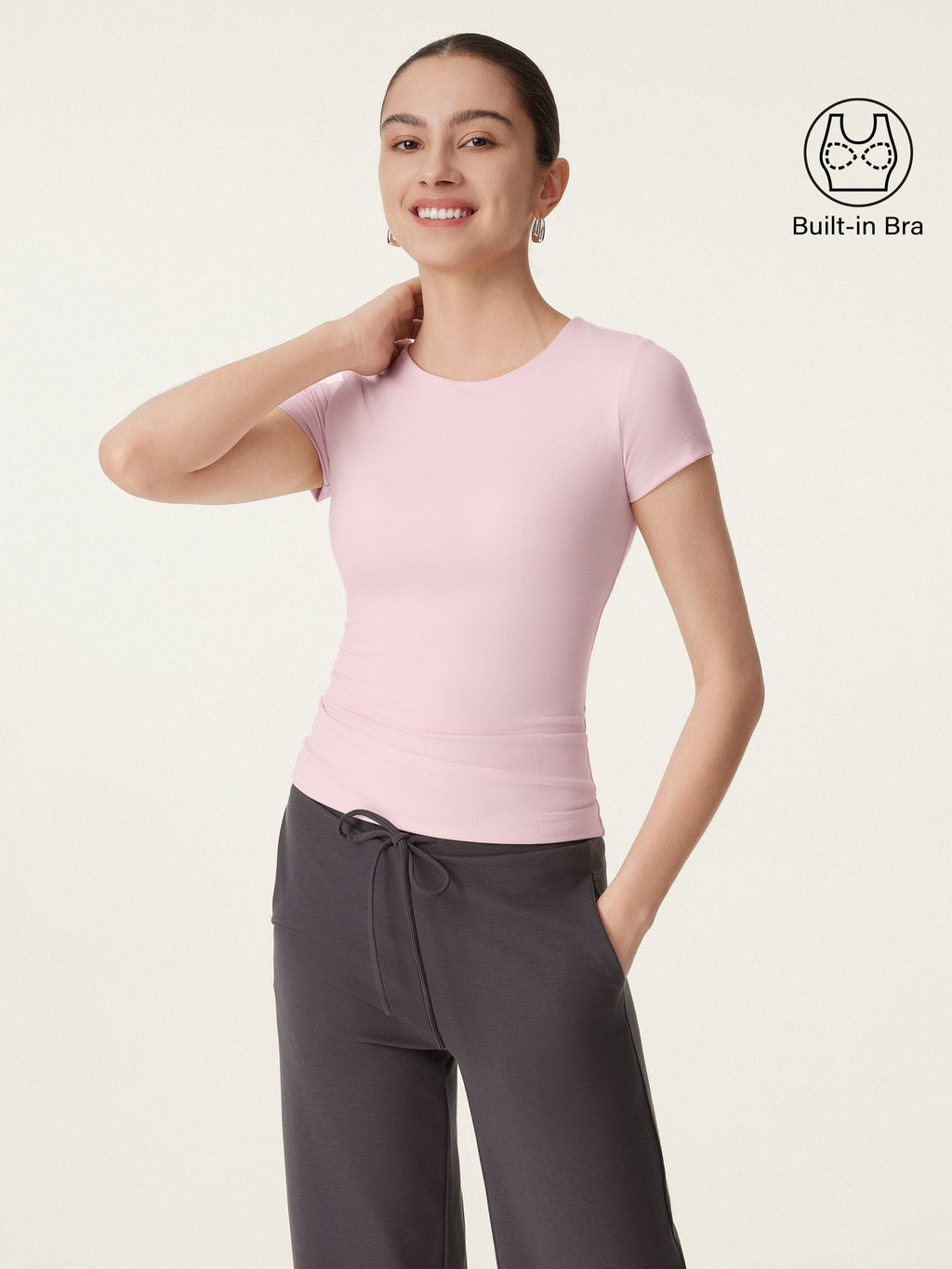 OGLmove Women's Crewneck Slimming Short Sleeve Airy Bra Top