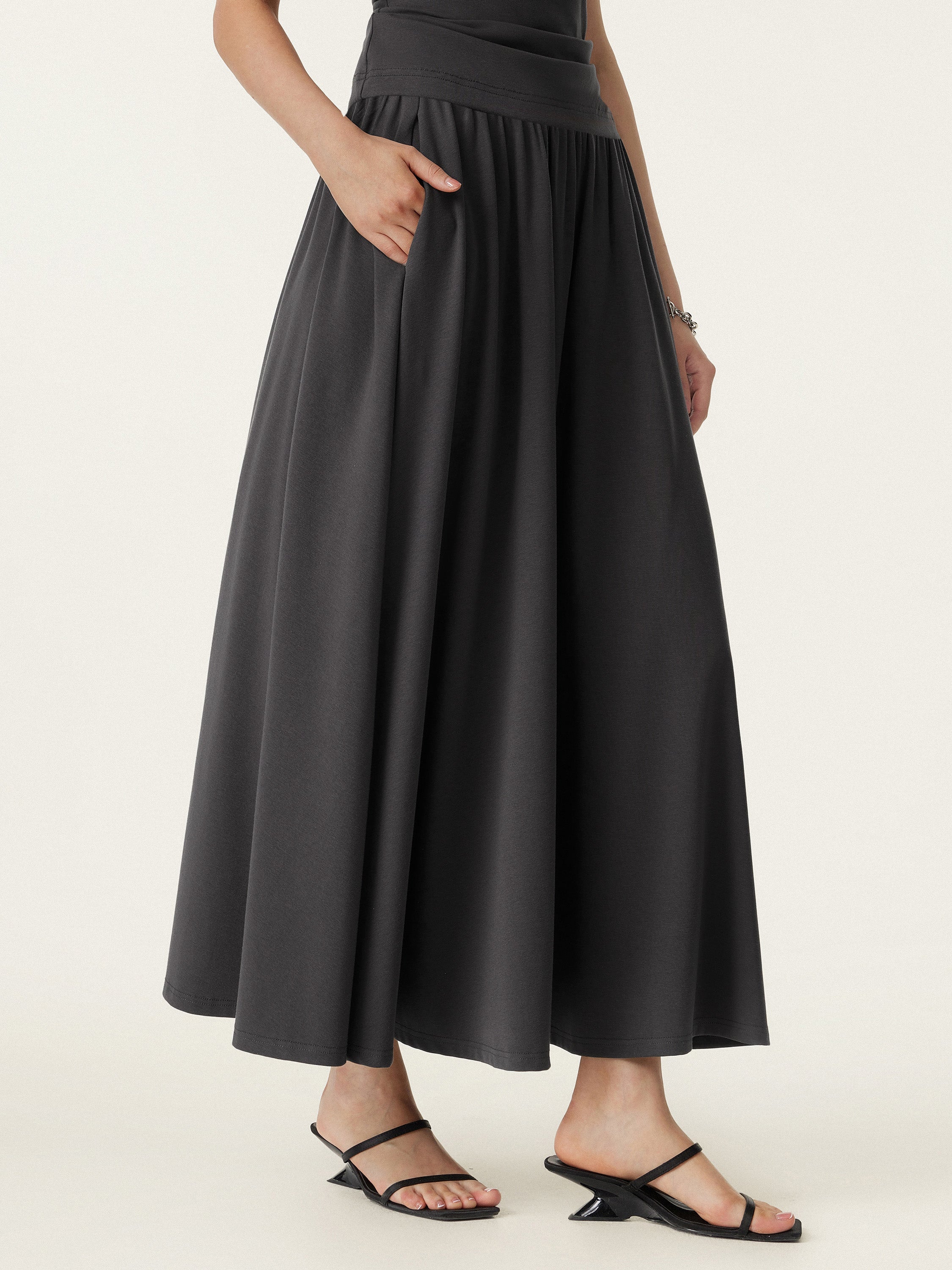 OGLmove Stretch Cotton Maxi Umbrella Skirt with Pockets