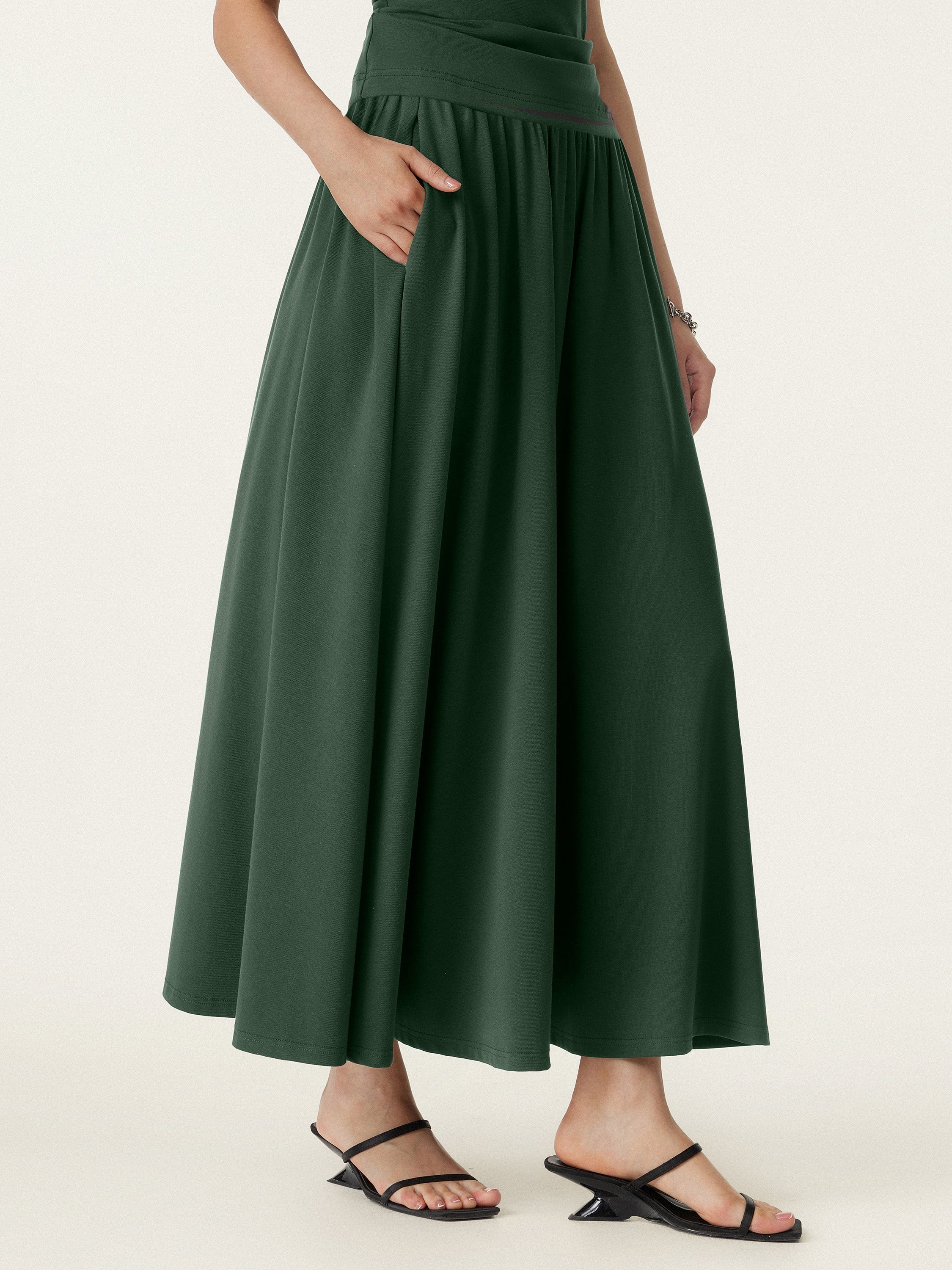 OGLmove Stretch Cotton Maxi Umbrella Skirt with Pockets
