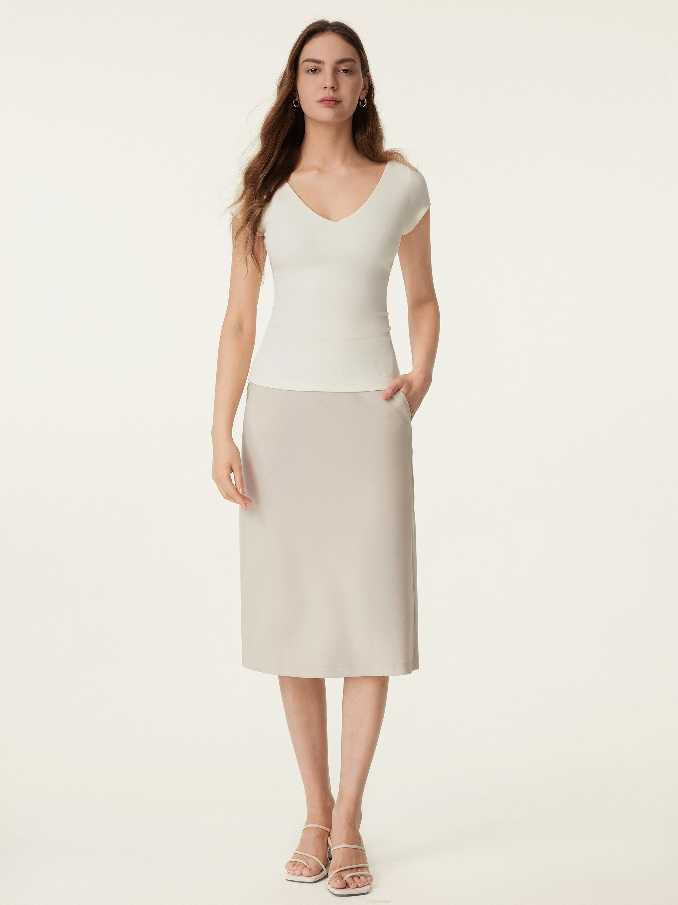 OGLmove A-Line Midi Skirt with Pockets