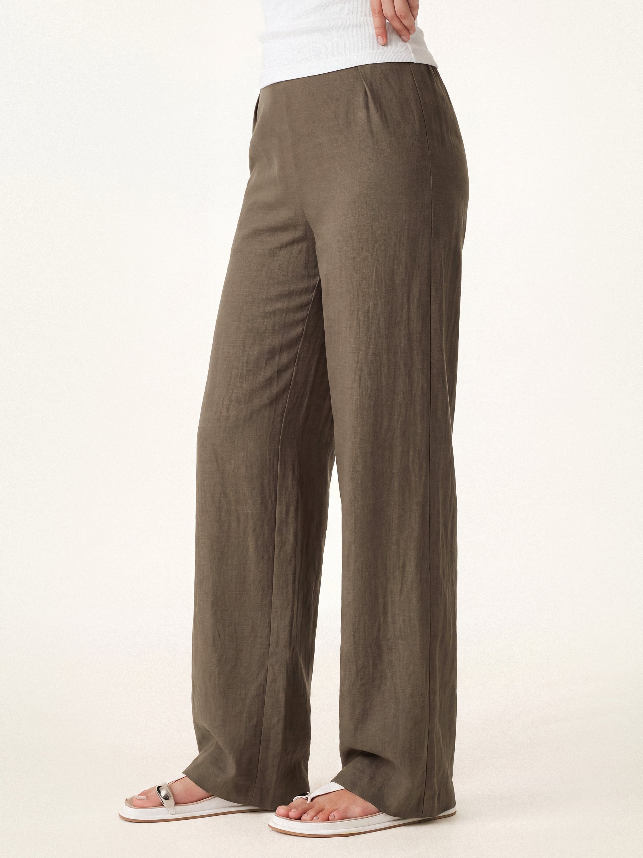 OGLmove Wrinkle-Resistant Cotton-Linen Mid Rise Straight Leg Pant