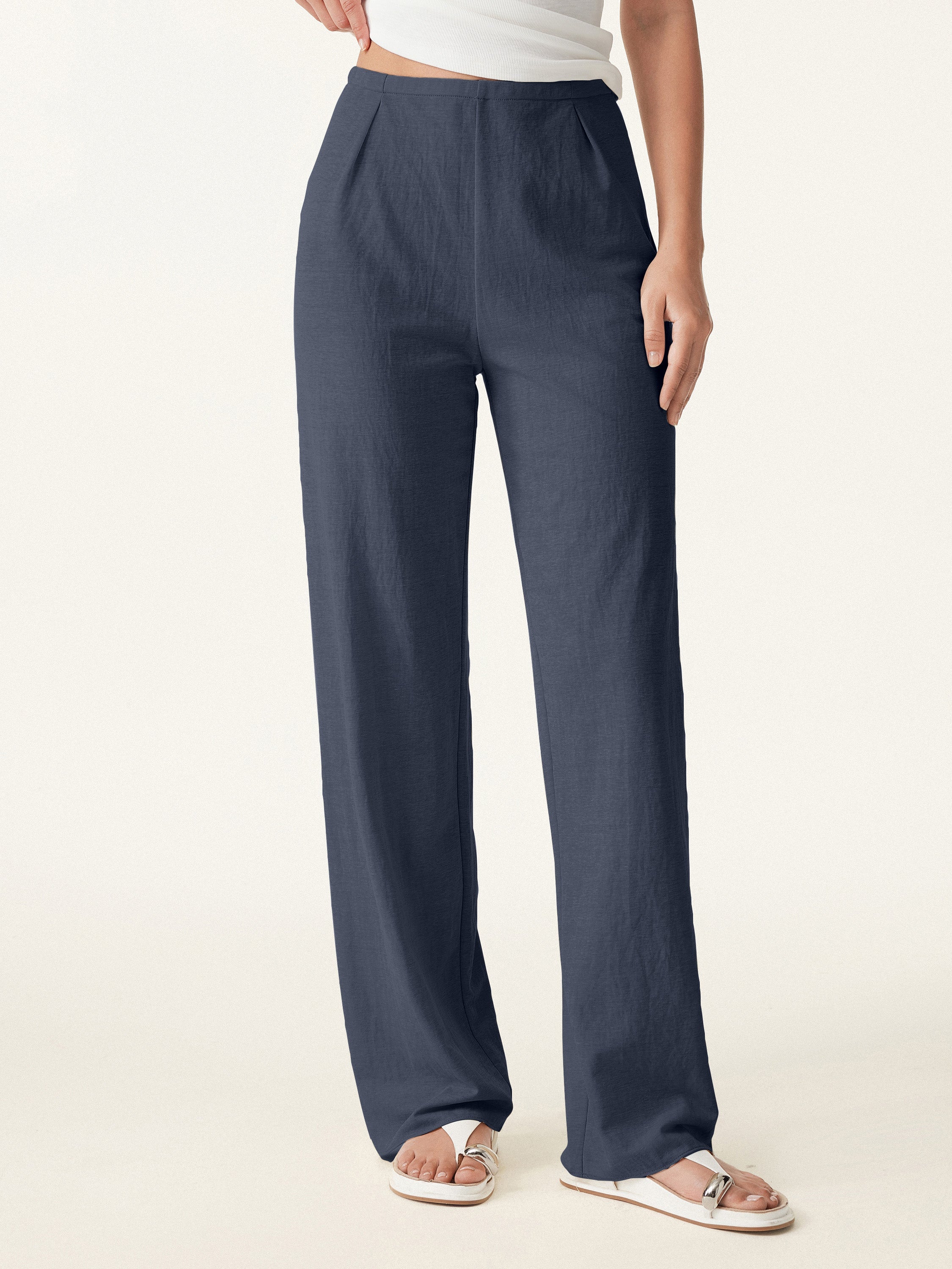 OGLmove Wrinkle-Resistant Cotton-Linen Mid Rise Straight Leg Pant
