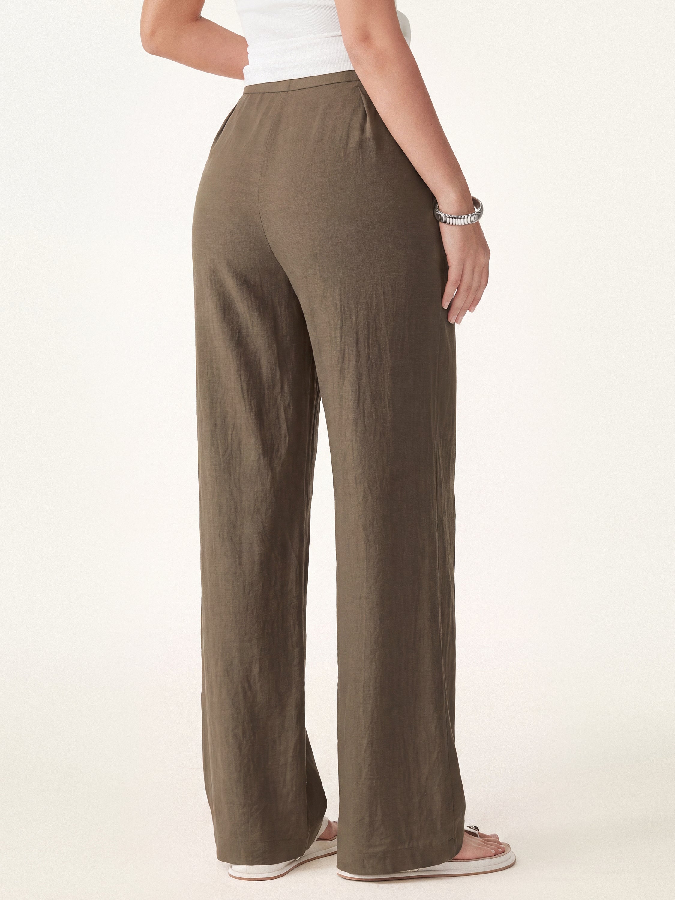 OGLmove Wrinkle-Resistant Cotton-Linen Mid Rise Straight Leg Pant