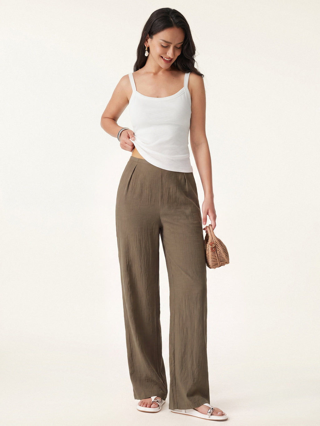 OGLmove Wrinkle-Resistant Cotton-Linen Mid Rise Straight Leg Pant