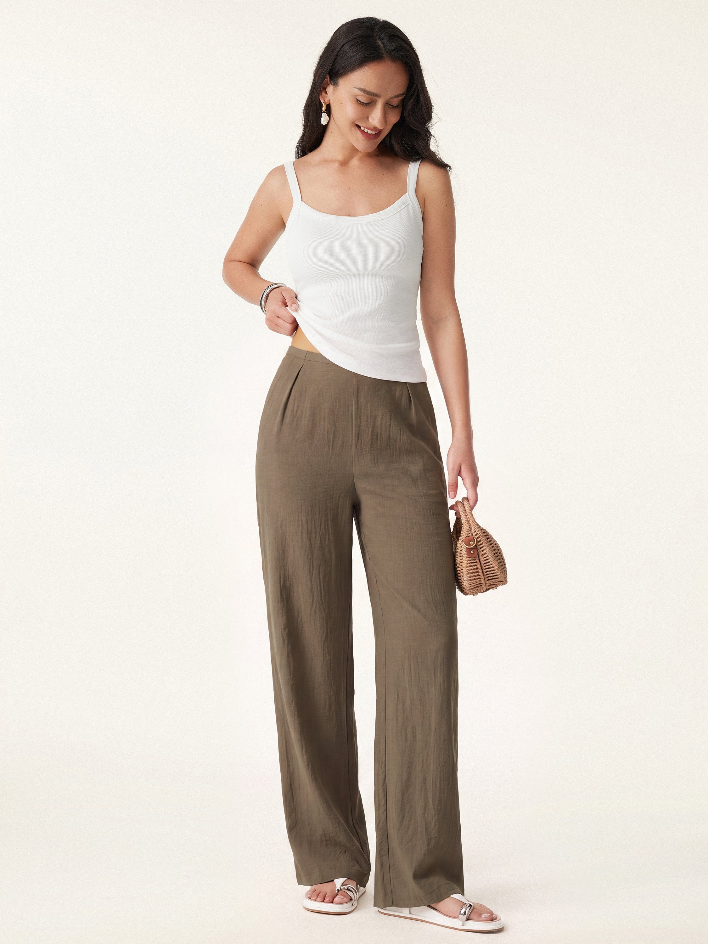 OGLmove Wrinkle-Resistant Cotton-Linen Mid Rise Straight Leg Pant