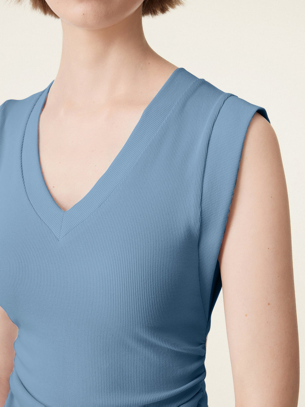 OGLmove Stretch Cotton V-Neck Side Ruched Muscle Bra Top