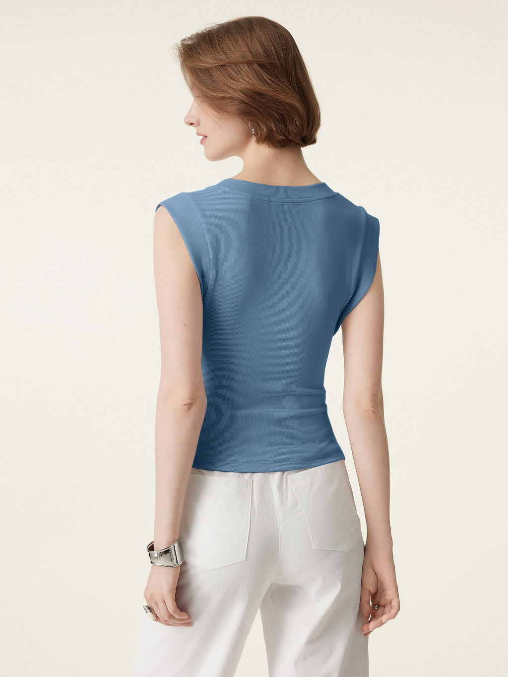 OGLmove Stretch Cotton V-Neck Side Ruched Muscle Bra Top