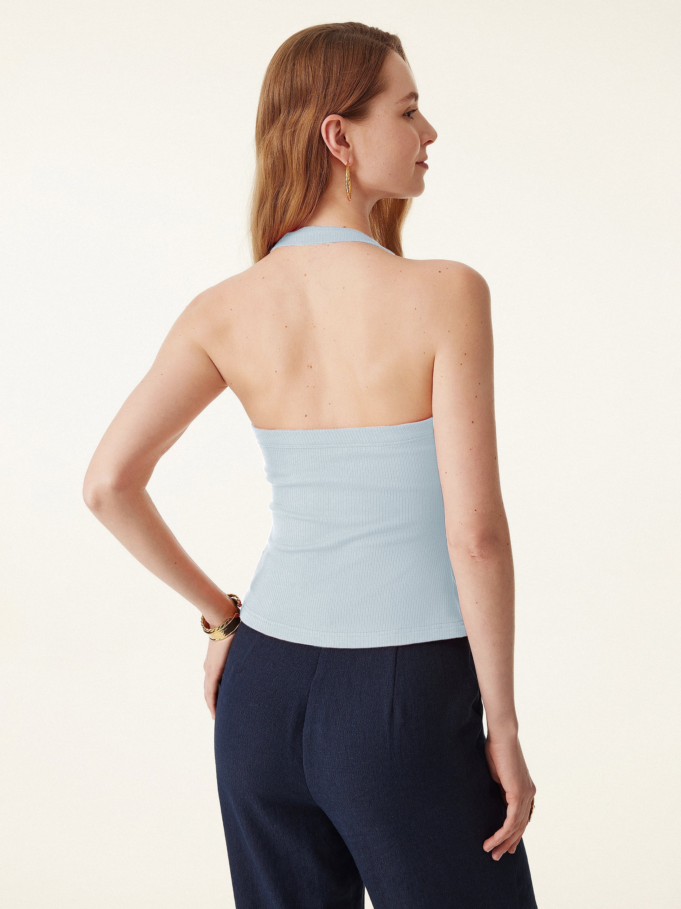 OGLmove Halter Neck Side Ruched Ribbed Bra Tank