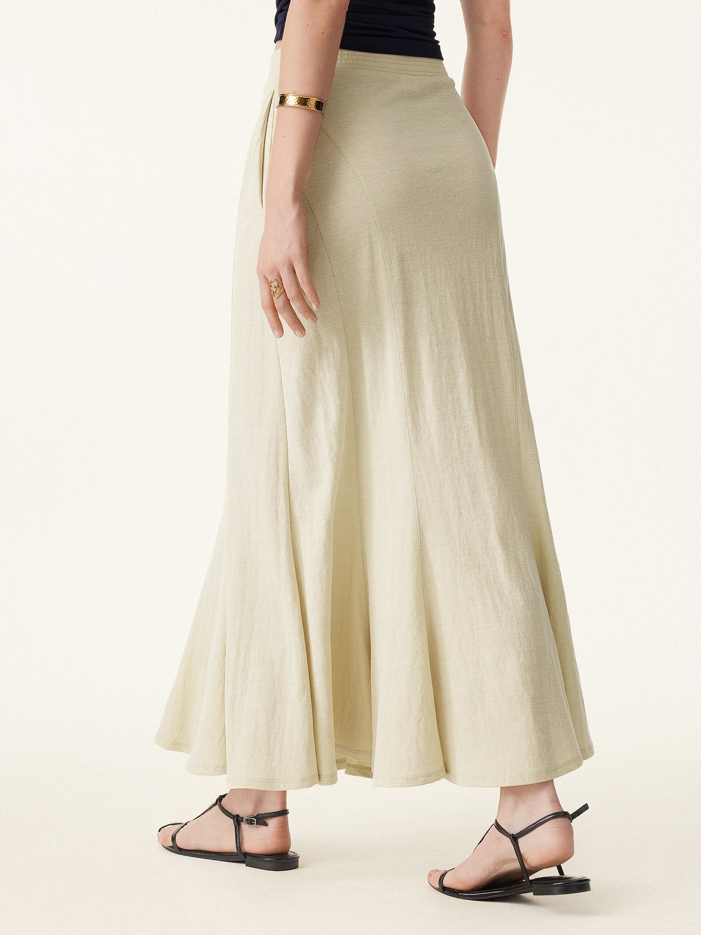 OGLmove Wrinkle-Resistant Cotton-Linen Pull-On Midi Skirt