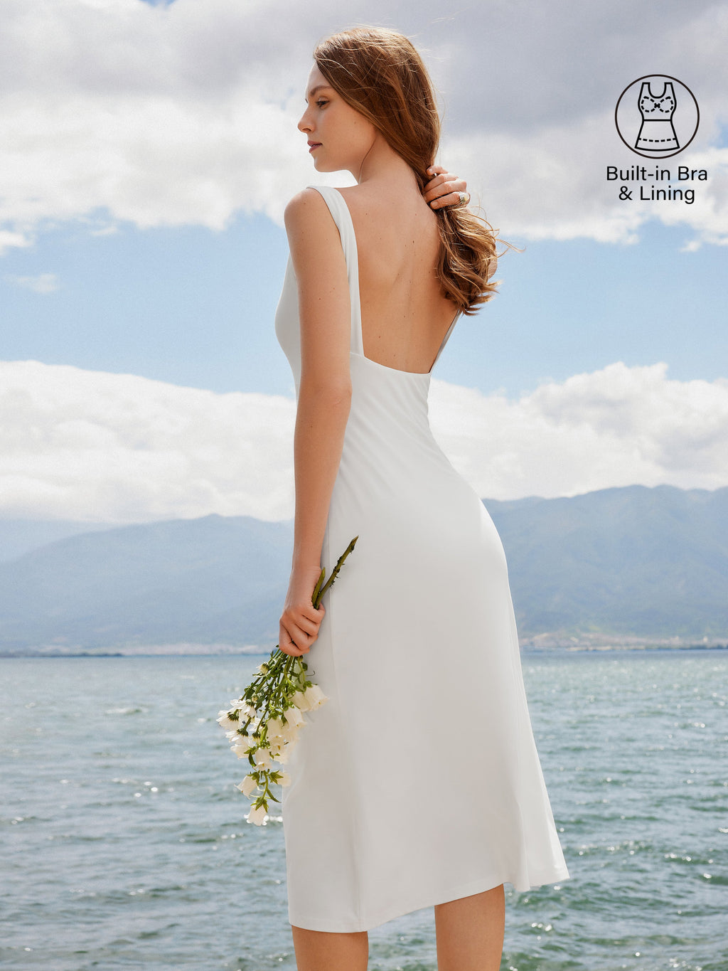OGLmove Boatneck Open Back Bandless Midi Bra Dress