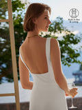 OGLmove Boatneck Open Back Bandless Midi Bra Dress