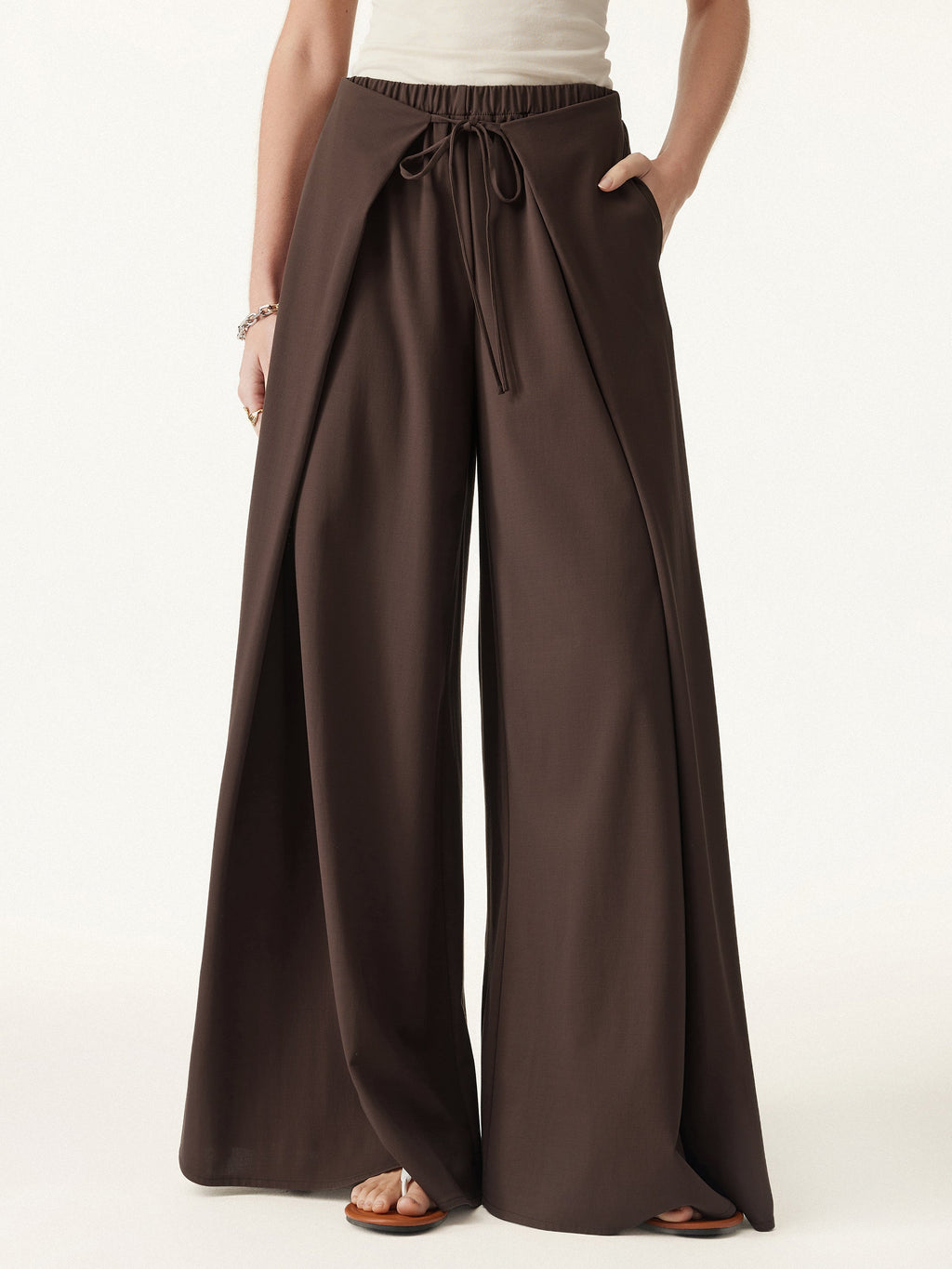 OGLmove Bamboo Ponte Wrap-tie Palazzo Pant with Pockets