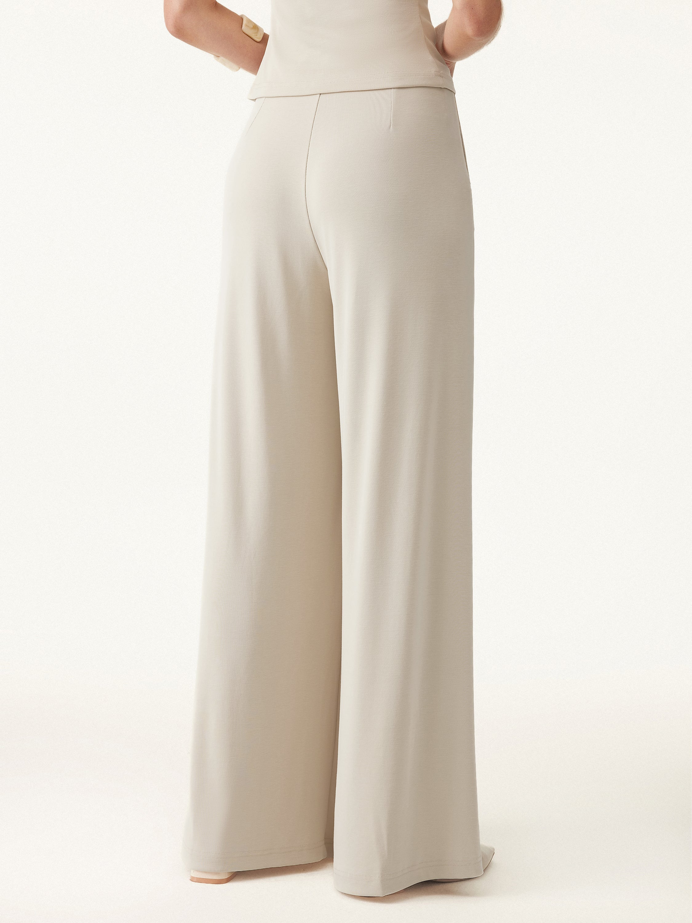 OGLmove Sandwashed Mid Rise Pleated Wide Leg Palazzo Pant with Pockets