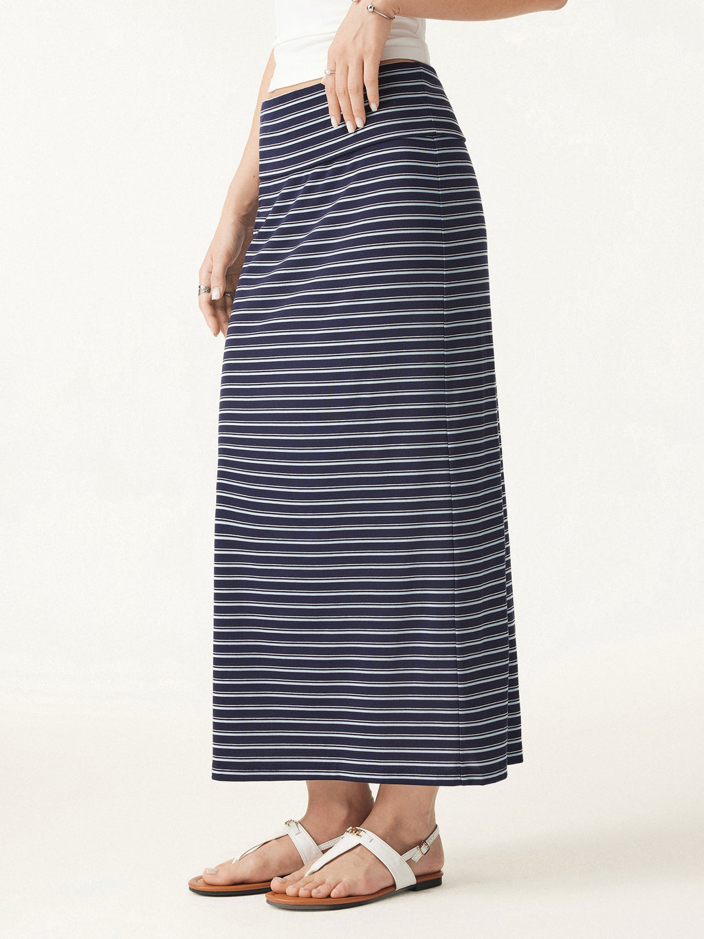 OGLmove Striped Spaghetti Bra Top & Low Rise Midi Skirt Set
