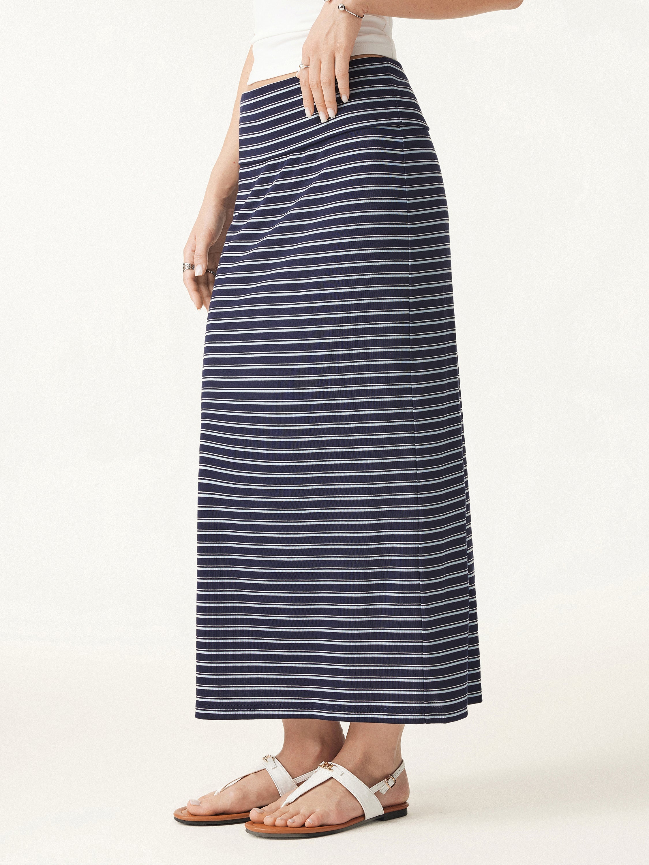 OGLmove Striped Spaghetti Bra Top & Low Rise Midi Skirt Set