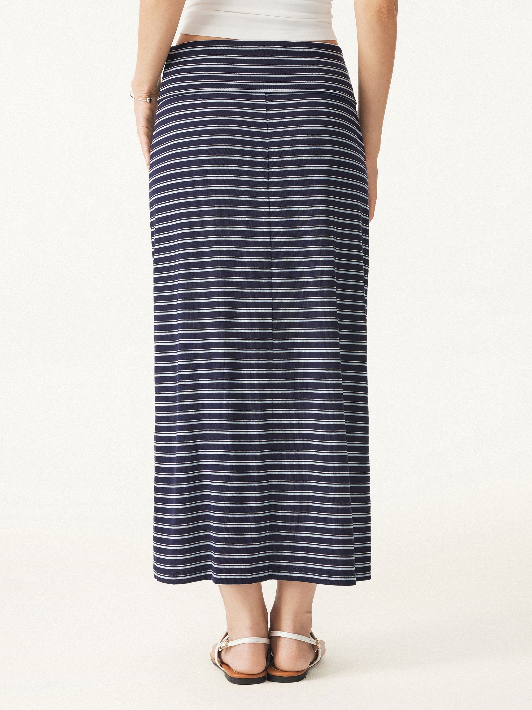 OGLmove Low Rise Folded Waist Striped Midi Skirt