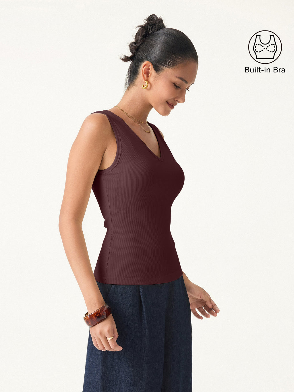 OGLmove Women's Pointelle V-Neck Sleeveless Bra Tank