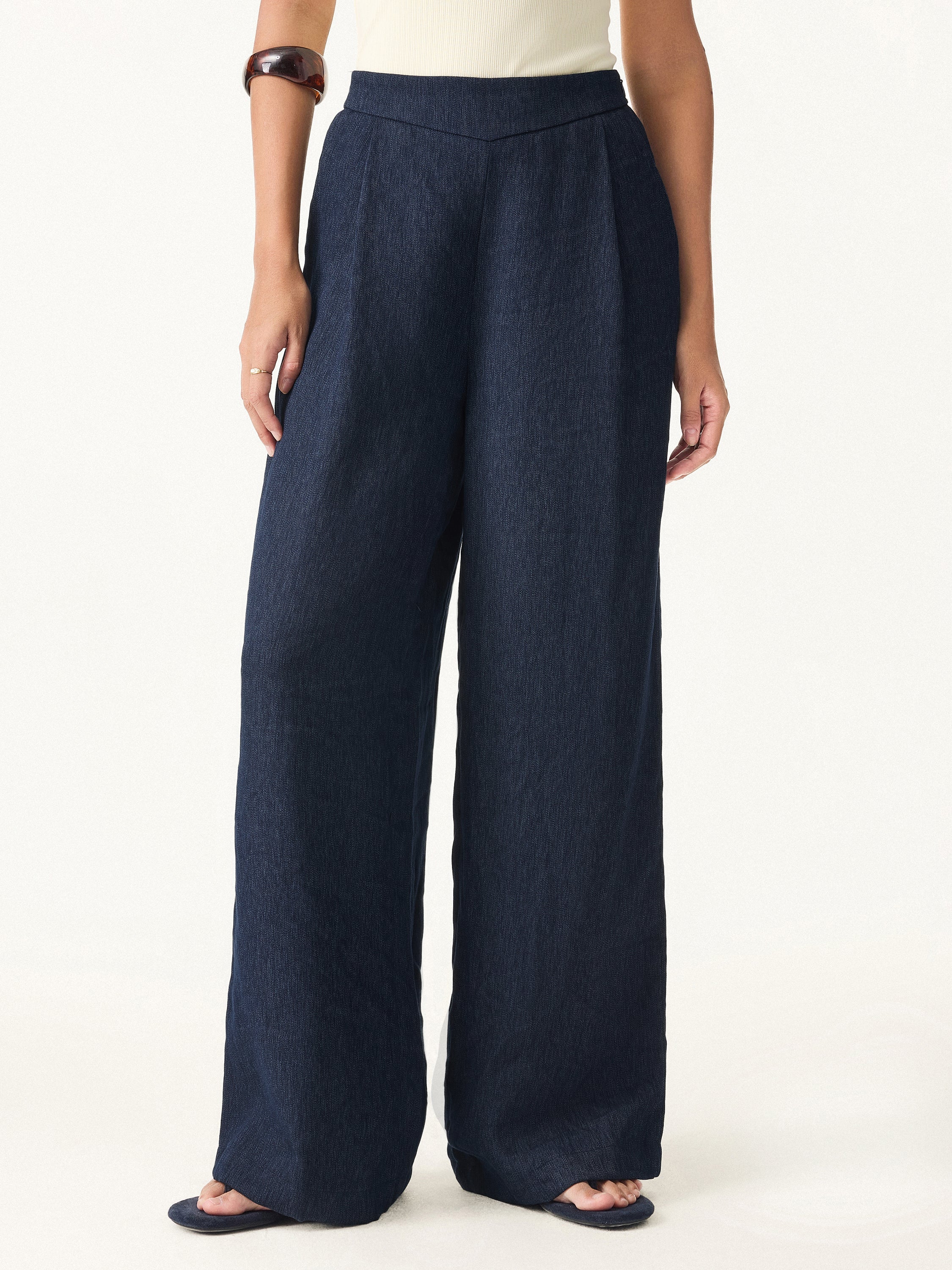 OGLmove Breezy Linen Mid Rise Wide Leg Pant With Pockets