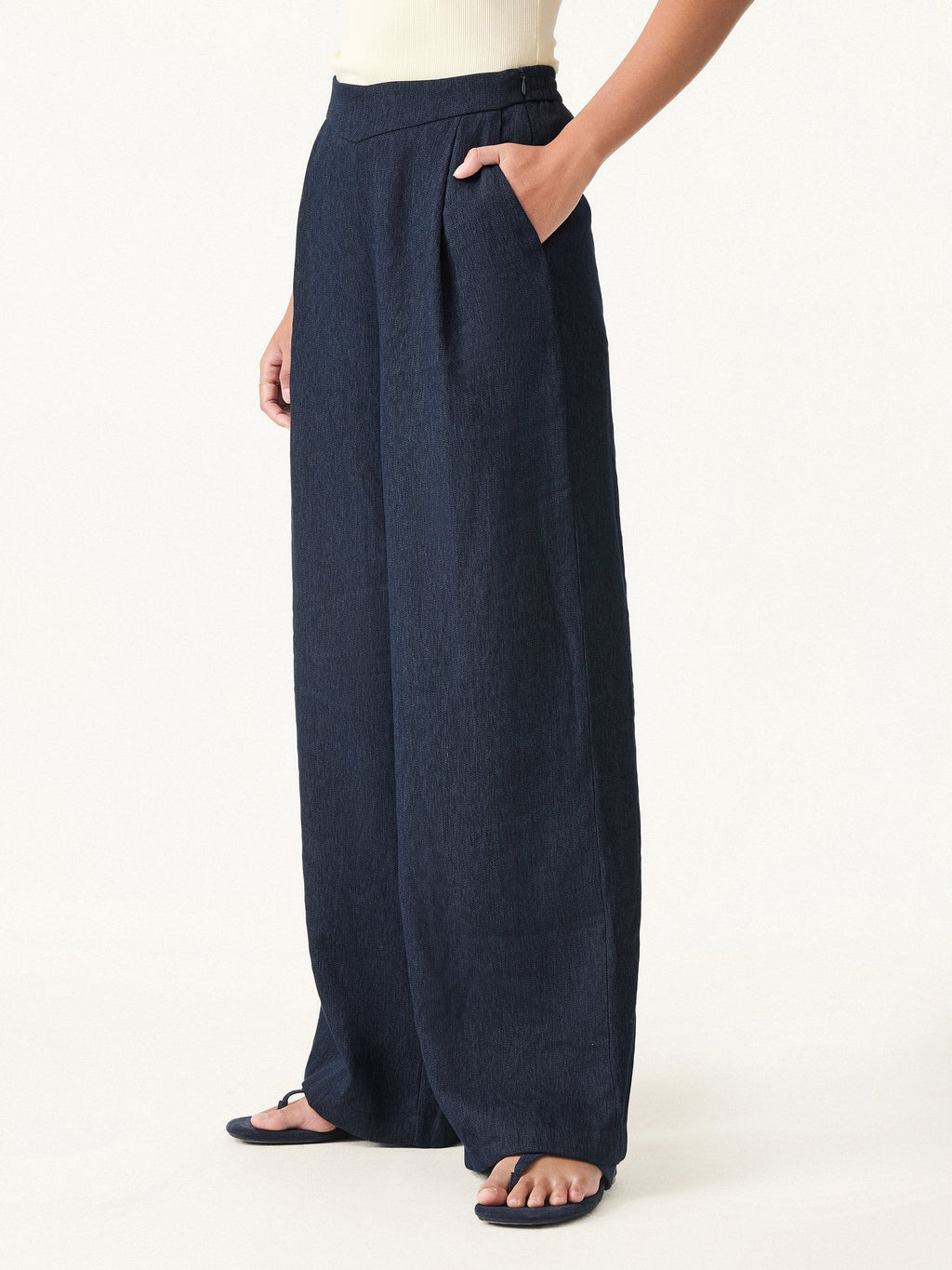 OGLmove Breezy Linen Mid Rise Wide Leg Pant With Pockets
