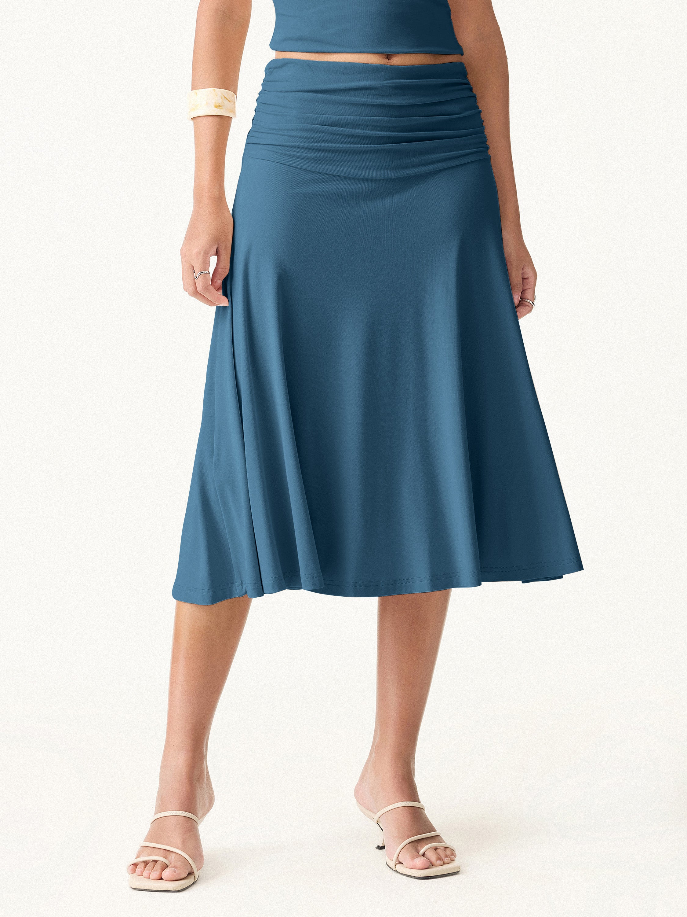 OGLmove Flowy Side Ruched A-Line Midi Skirt
